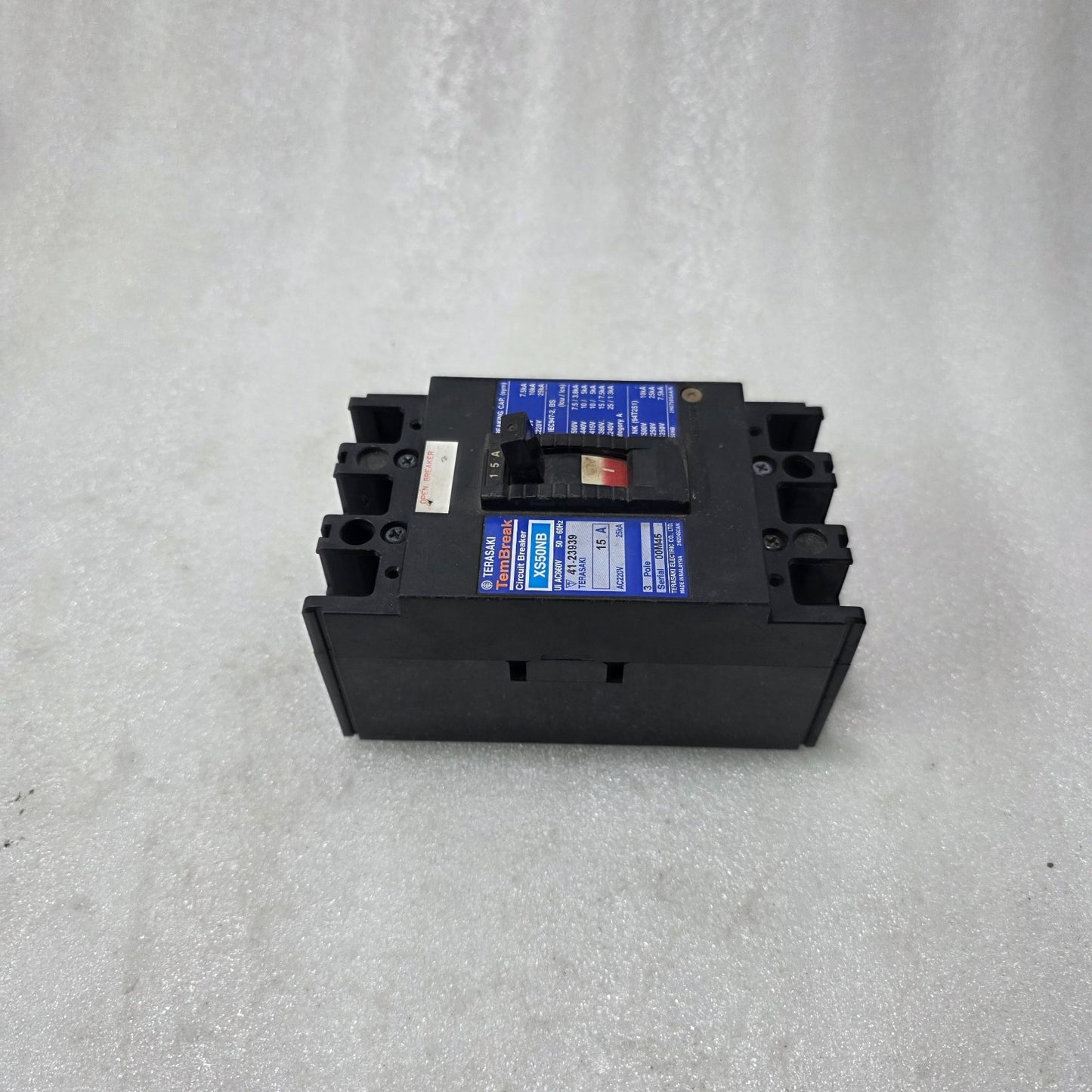TERASAKI TEMBREAK XS50NB 15A 3 POLE MCCB CIRCUIT BREAKER | 660V AC | 25KA BREAKI