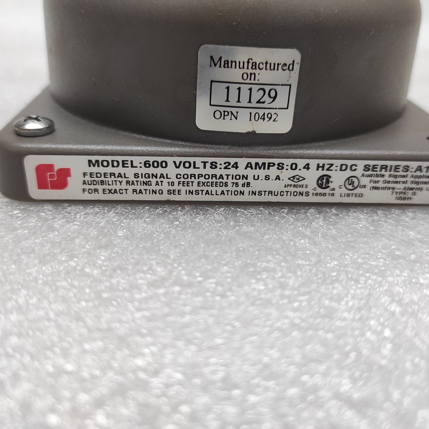 FEDERAL SIGNAL DIVISION 600-024-1 BELL MECHANISM 24VDC