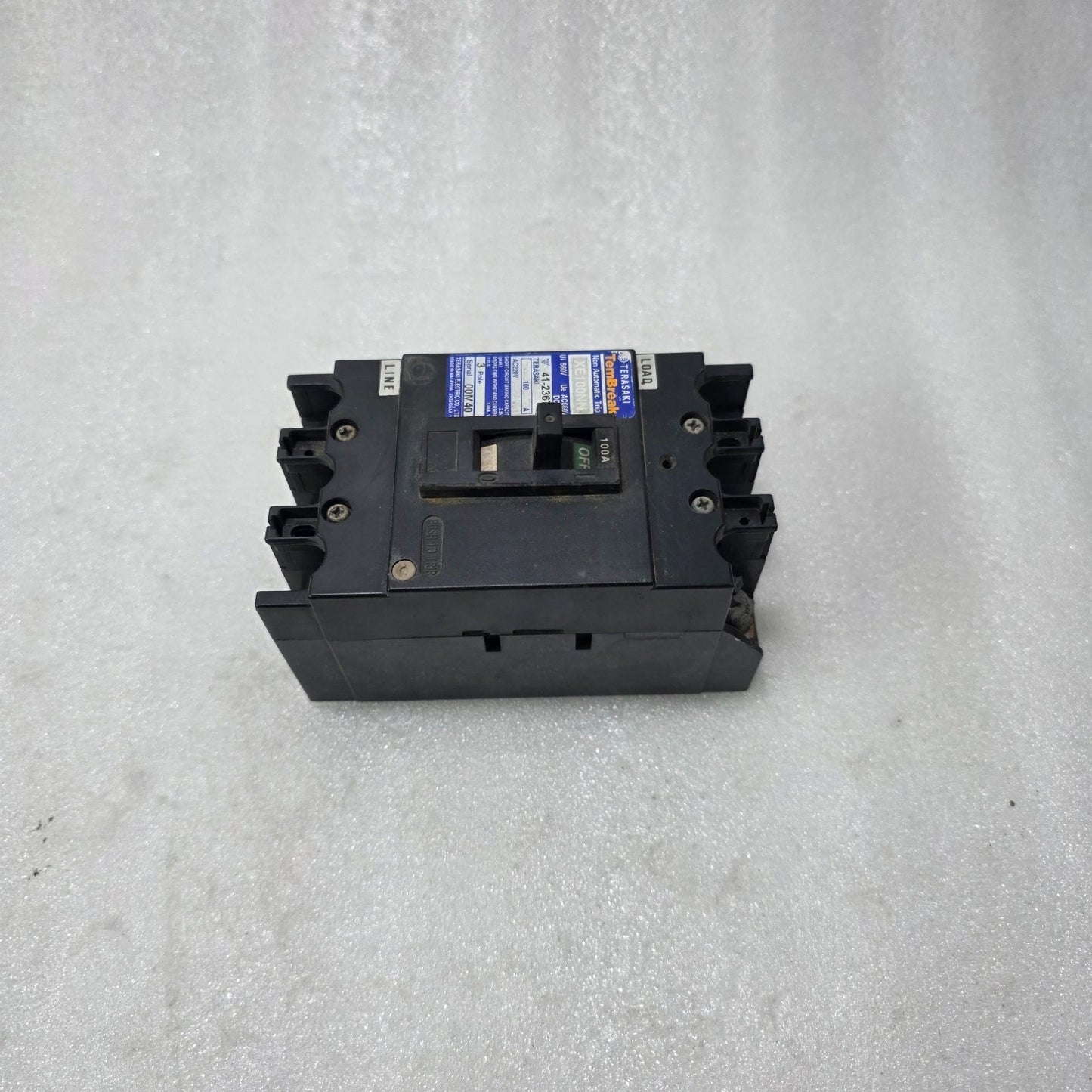 TERASAKI TEMBREAK XE100NN 100A 3 POLE NON-AUTOMATIC TRIP MCCB | 660V AC / 250V D