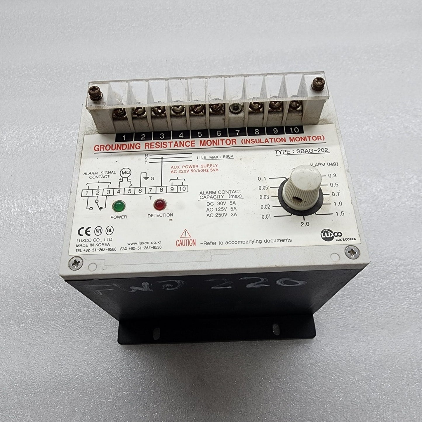 LUXCO SBAG-202 INSULATION MONITOR 220V