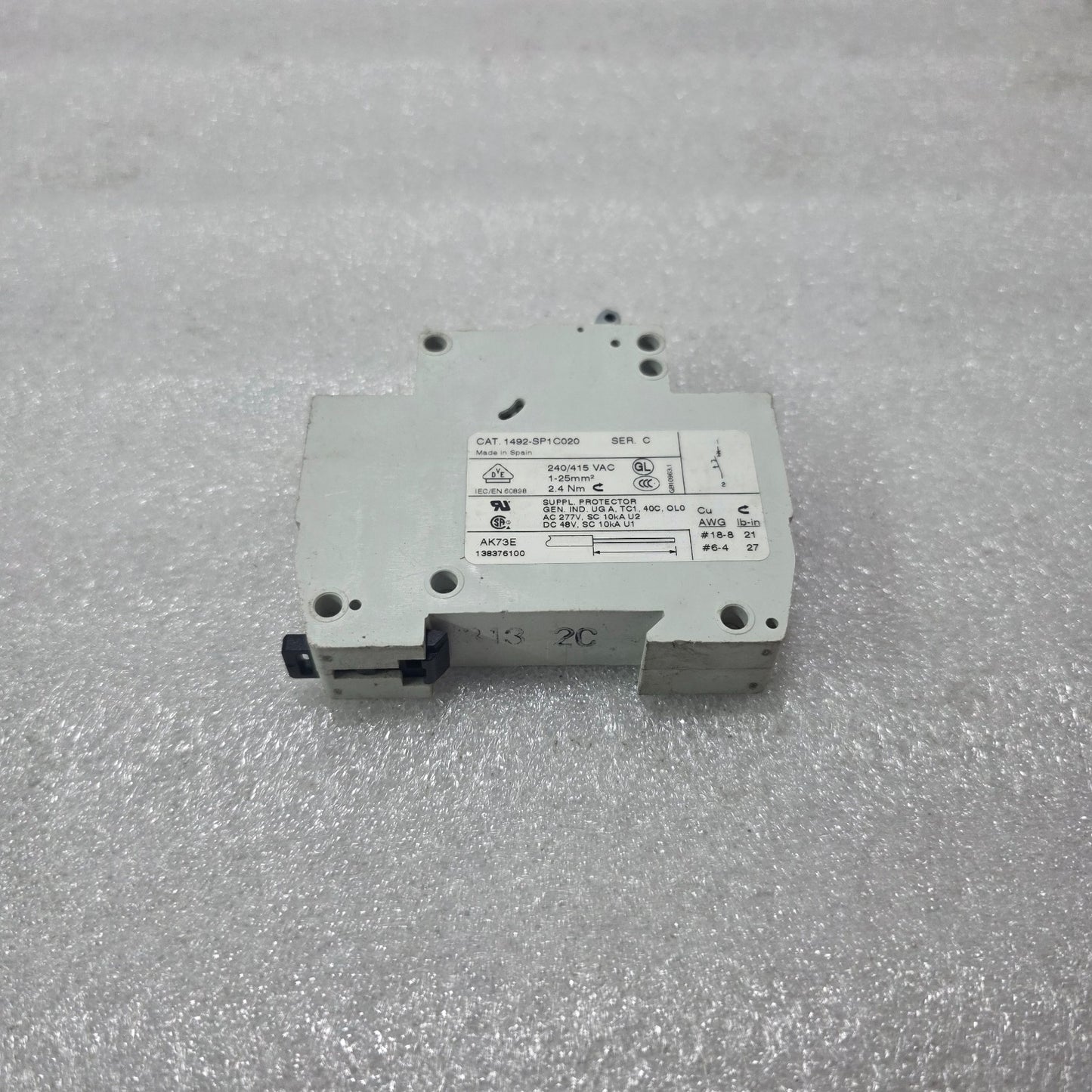 ALLEN BRADLEY 1492-SP1C020 C2 2A SINGLE POLE MINIATURE CIRCUIT BREAKER 240/415VA