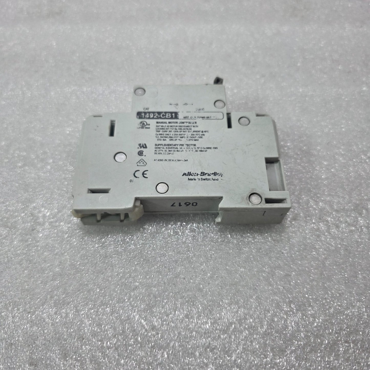 ALLEN BRADLEY 1492-CB1G040 MANUAL MOTOR CONTROLLER 4A CIRCUIT BREAKER 277VAC