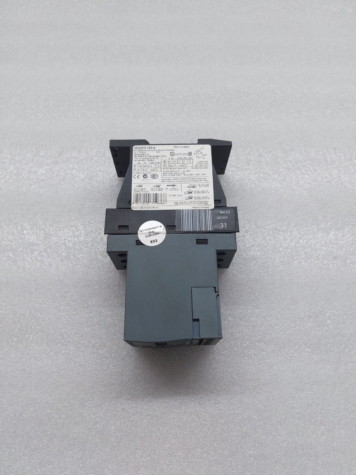 SIEMENS 3RW3018-1BB14 AC SEMICONDUCTOR MOTOR STARTER 7.5KW/400V