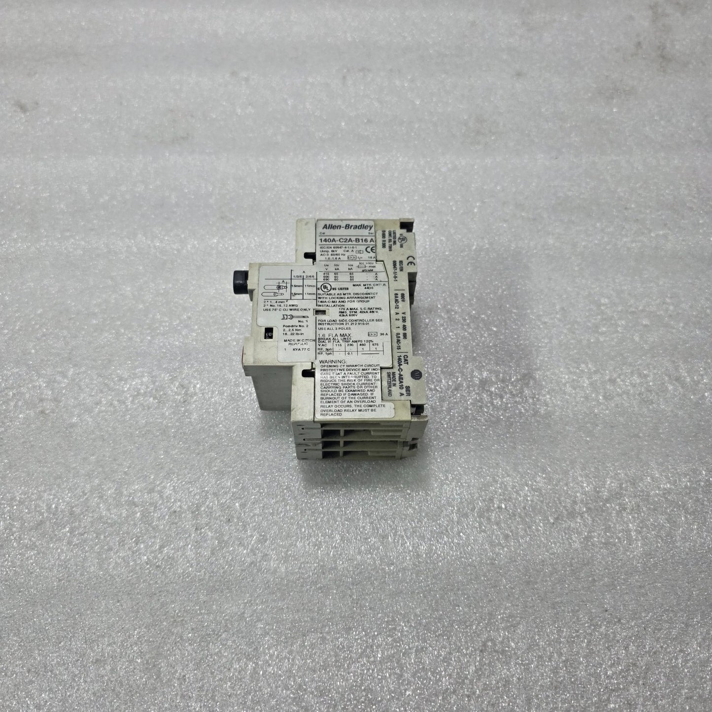 ALLEN BRADLEY 140A-C2A-B16 SERIES A MANUAL MOTOR STARTER PROTECTOR 1.0-1.6A