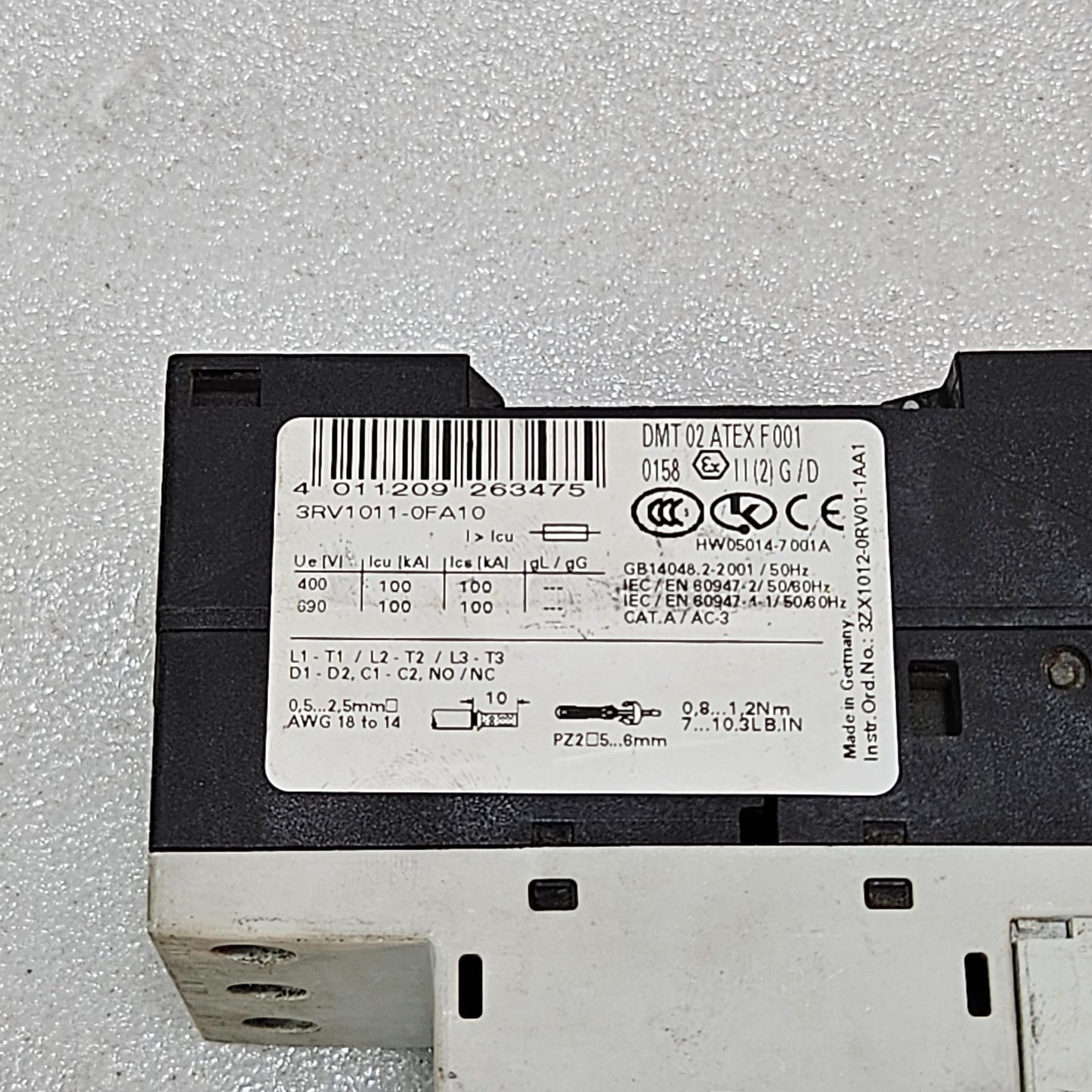 SIEMENS SIRIUS 3RV1011-0FA10 MOTOR PROTECTION CIRCUIT BREAKER MPCB 0.35–0.50A CL