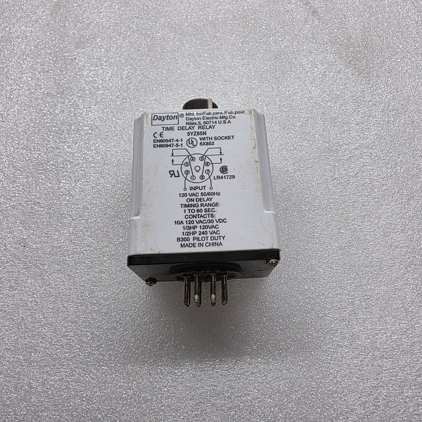 DAYTON 5YZ85N TIME DELAY RELAY 120VAC
