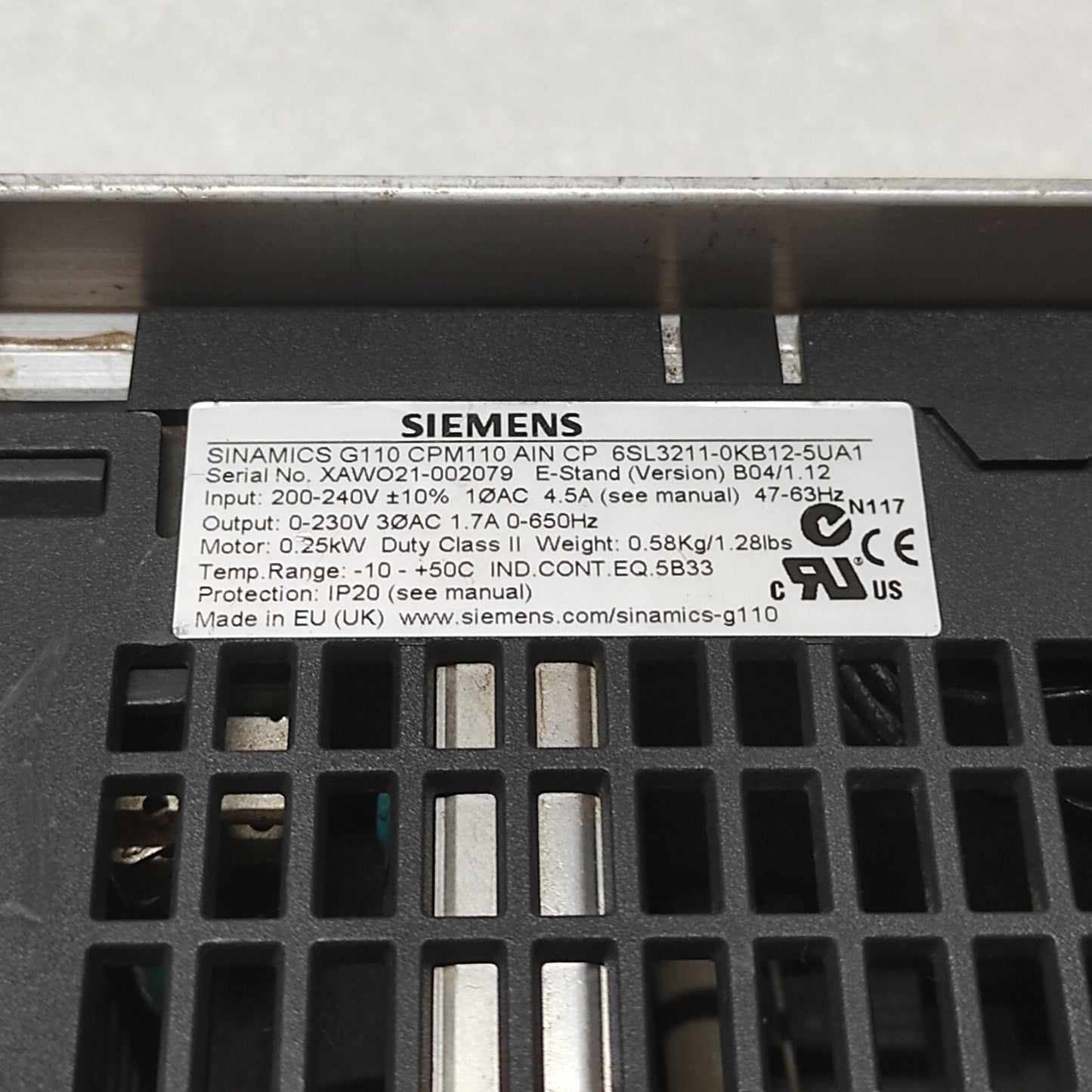 SIEMENS SINAMICS G110 CPM110 0.25 kW 6SL3211-0KB12-5UA1