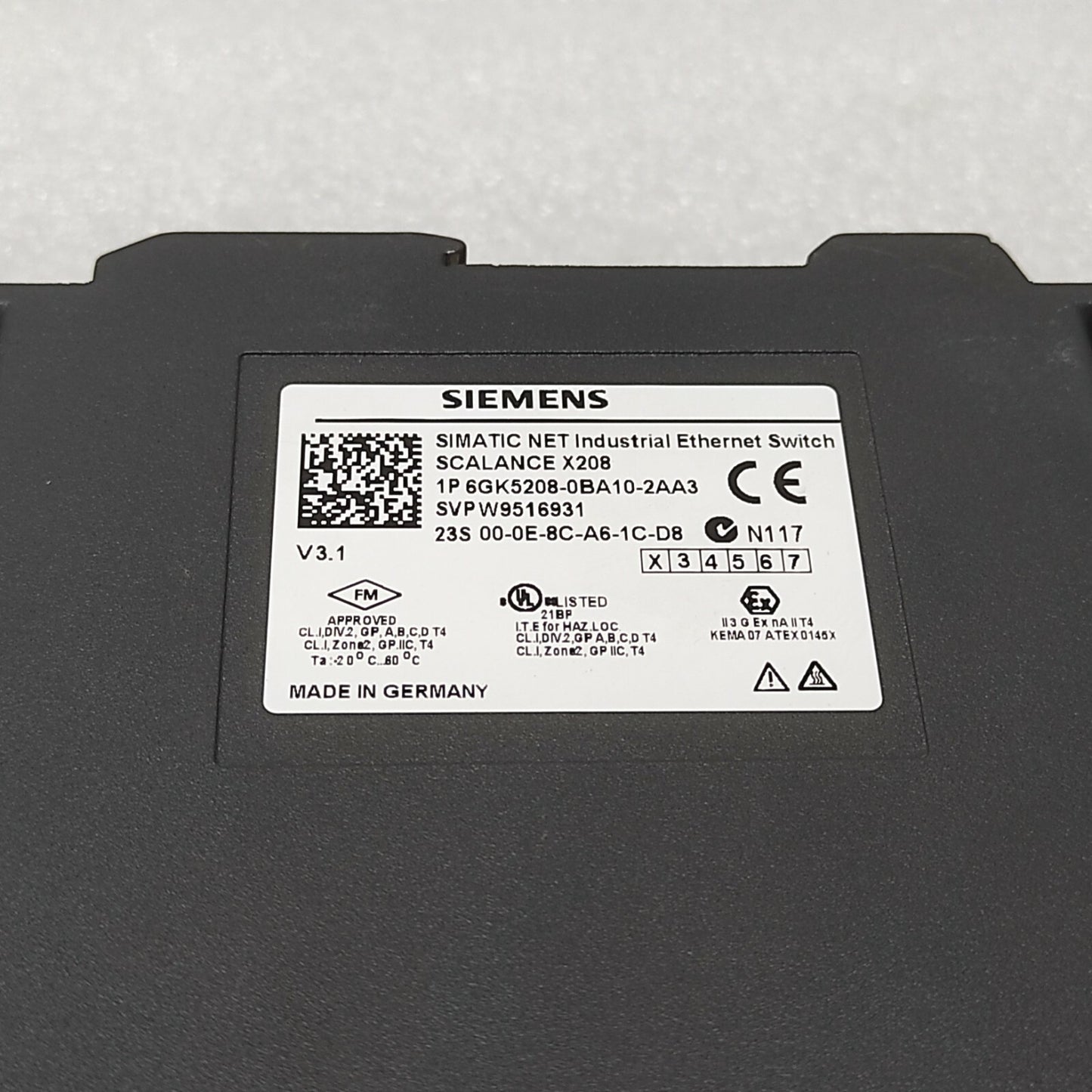 SIEMENS SCALANCE X208 6GK5208-0BA10-2AA3 ETHERNET SWITCH
