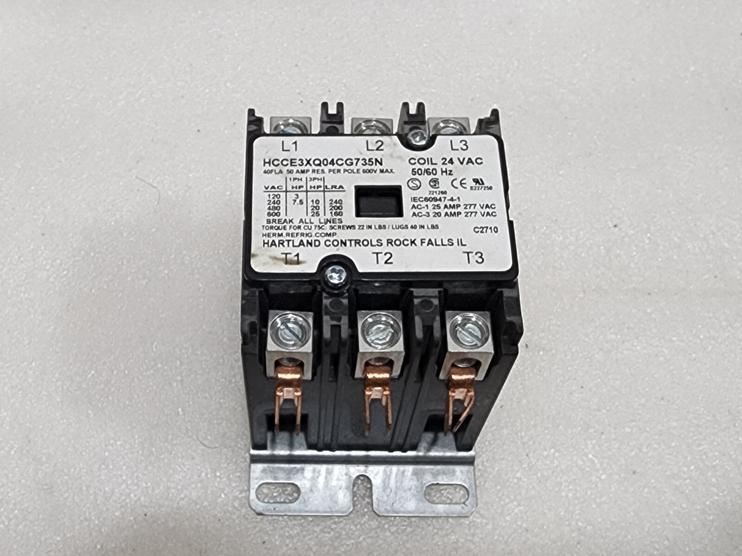 HARTLAND CONTROLS HCCE3XQ04CG735N 3-POLE CONTACTOR COIL VOLTAGE 24V