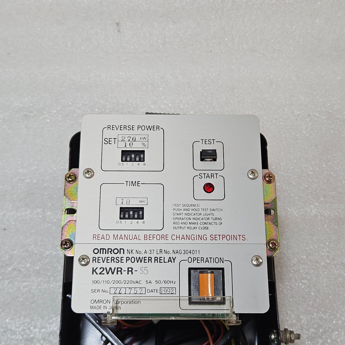 OMRON K2WR-R-S5 REVERSE POWER RELAY 270KW 100–220V GENERATOR PROTECTION RELAY