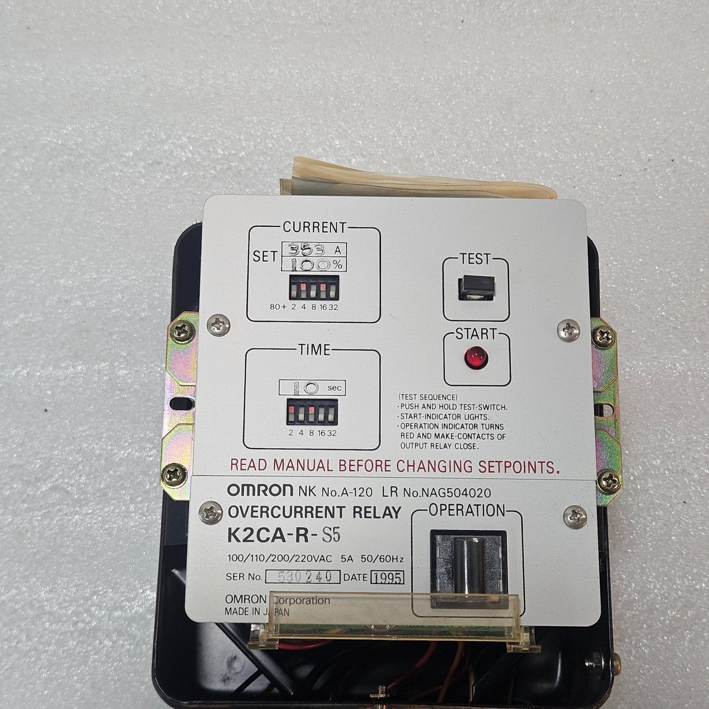 OMRON K2CA-R-S5 OVERCURRENT RELAY 353A 100–220VAC