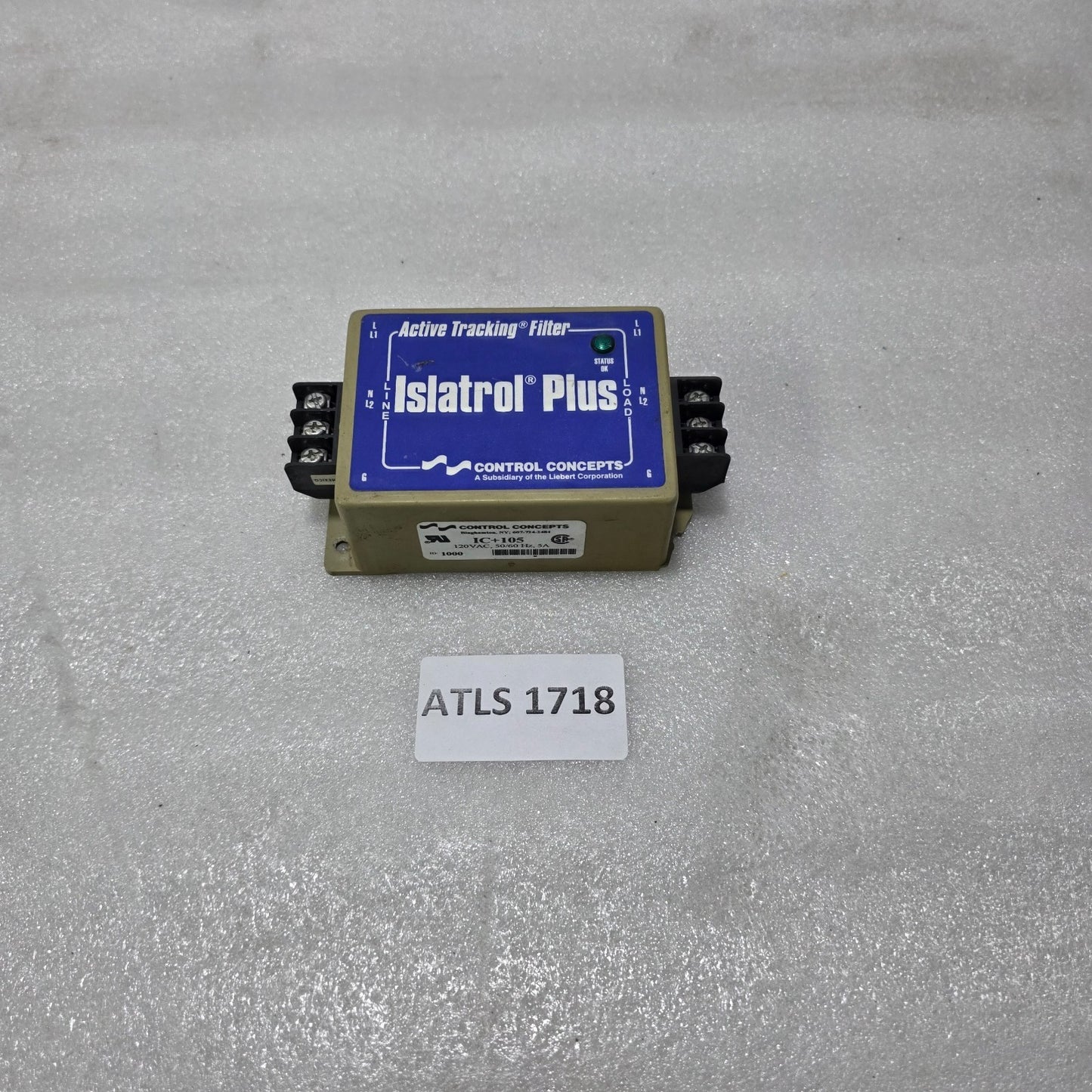 CONTROL CONCEPTS ISLATROL PLUS IC+105 ACTIVE TRACKING FILTER – 120VAC 5A POWER L