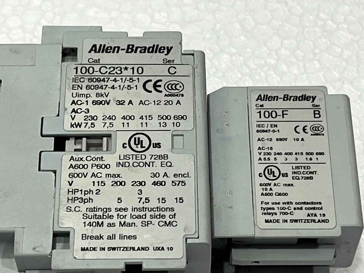 ALLEN BRADLEY CAT 100-C23-10 32A MAGNETIC CONTACTOR COIL VOLTAGE 230V 100-F