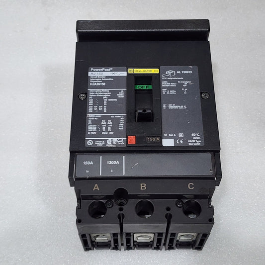 SQUARE D HJA36150 150A CIRCUIT BREAKER 480VAC 250VDC WITHOUT JAWS & PROTECTOR