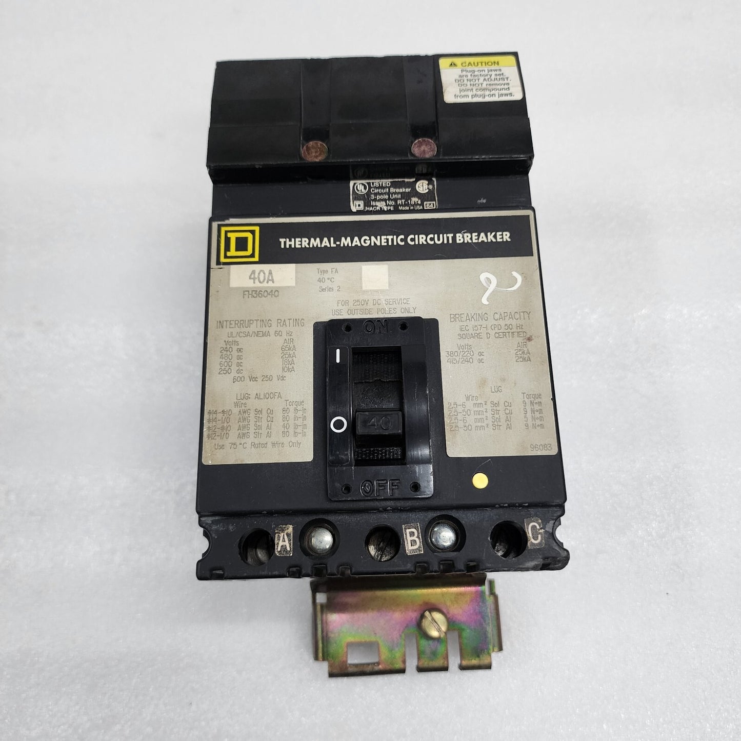 SQUARE D FH36040 40A THERMAL MAGNETIC CIRCUIT BREAKER 600VAC/250VDC