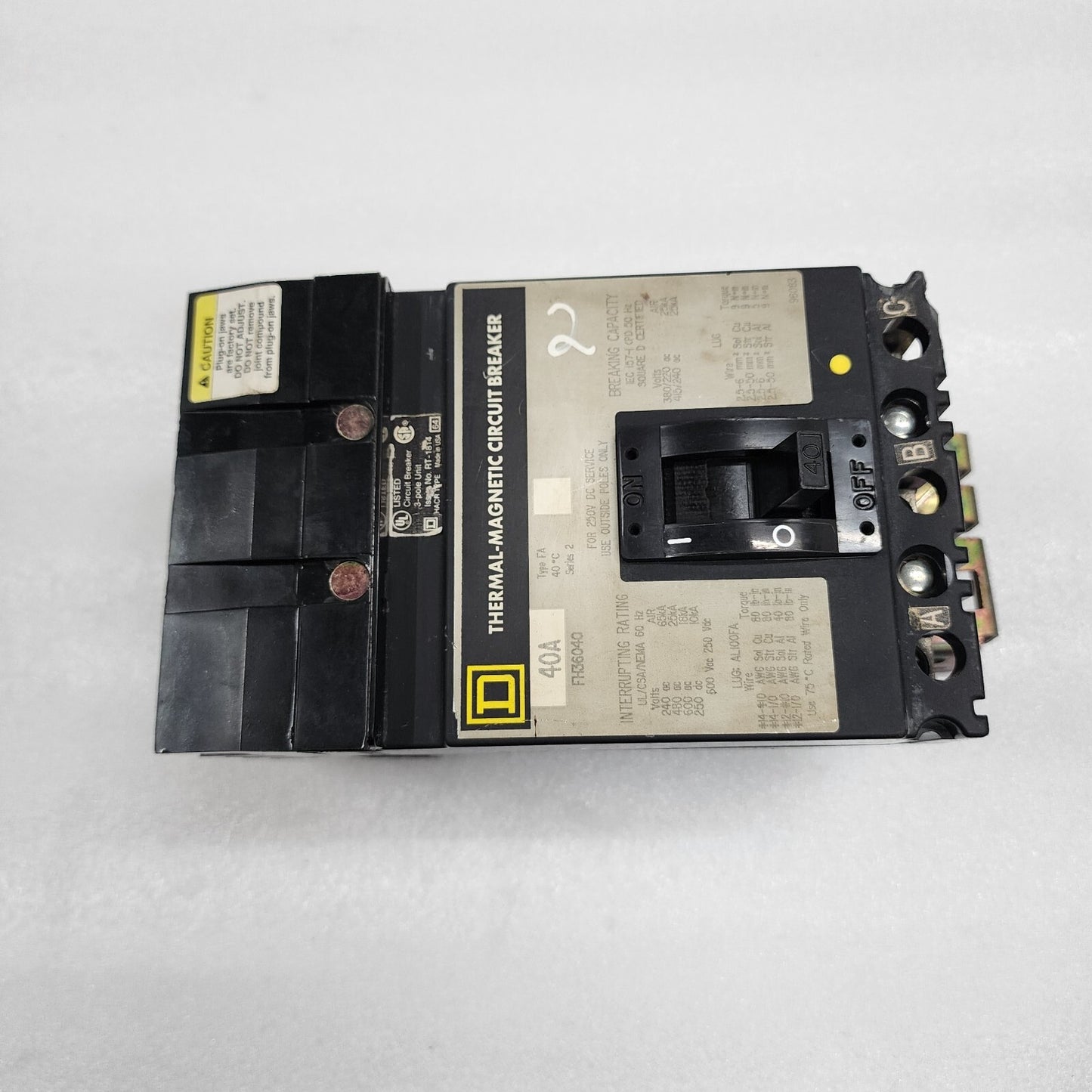 SQUARE D FH36040 40A THERMAL MAGNETIC CIRCUIT BREAKER 600VAC/250VDC