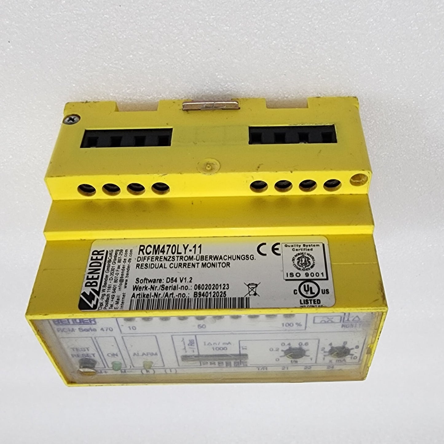 BENDER RCM470LY-11 RESIDUAL CURRENT MONITOR B94012025
