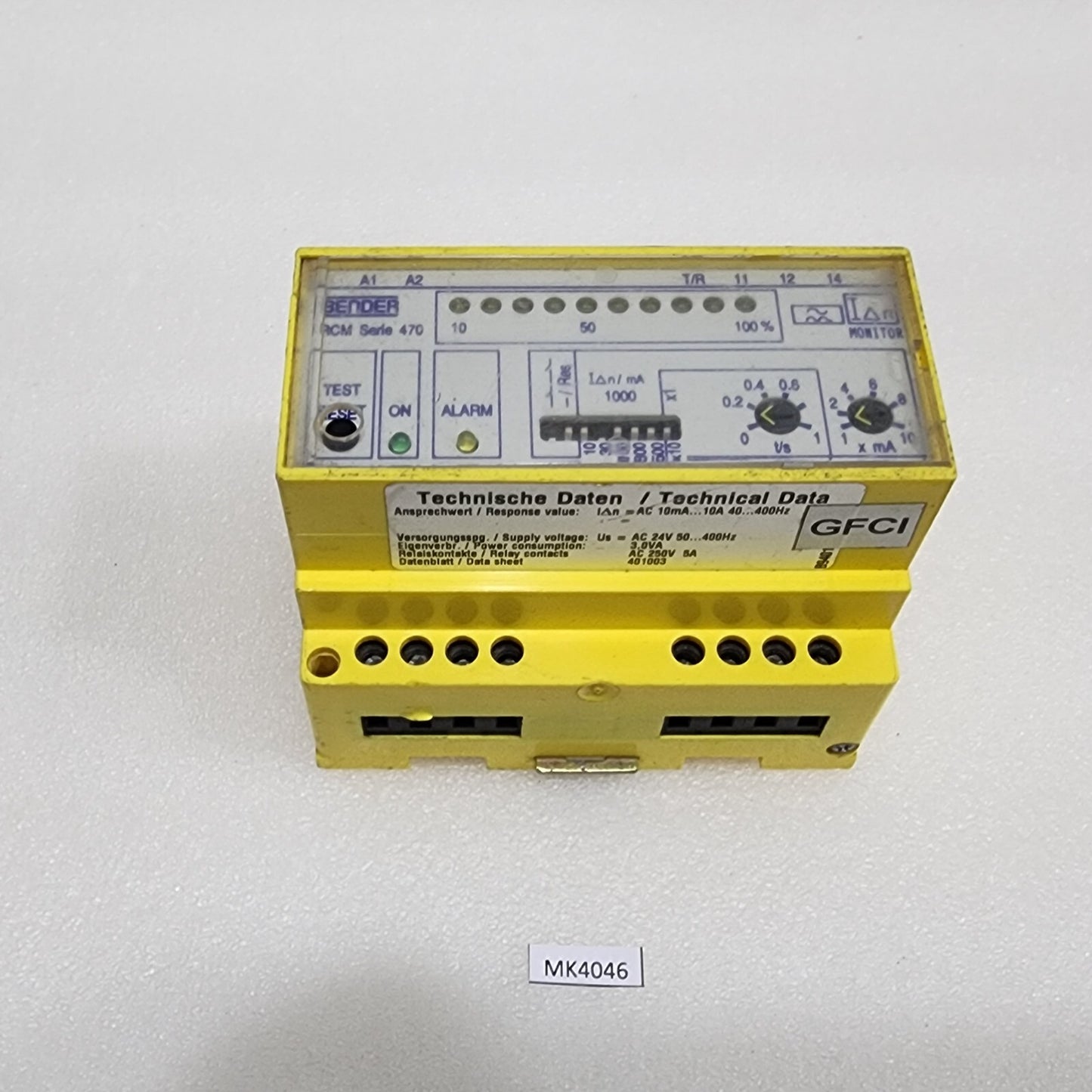 BENDER RCM470LY-11 RESIDUAL CURRENT MONITOR B94012025