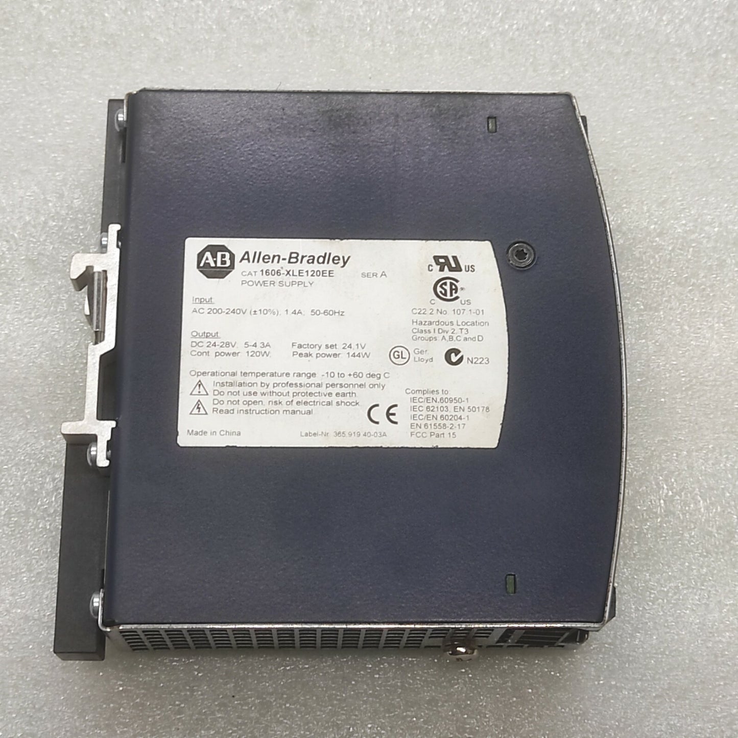 ALLEN BRADLEY CAT 1606-XLE120EE POWER SUPPLY 24VDC 5A