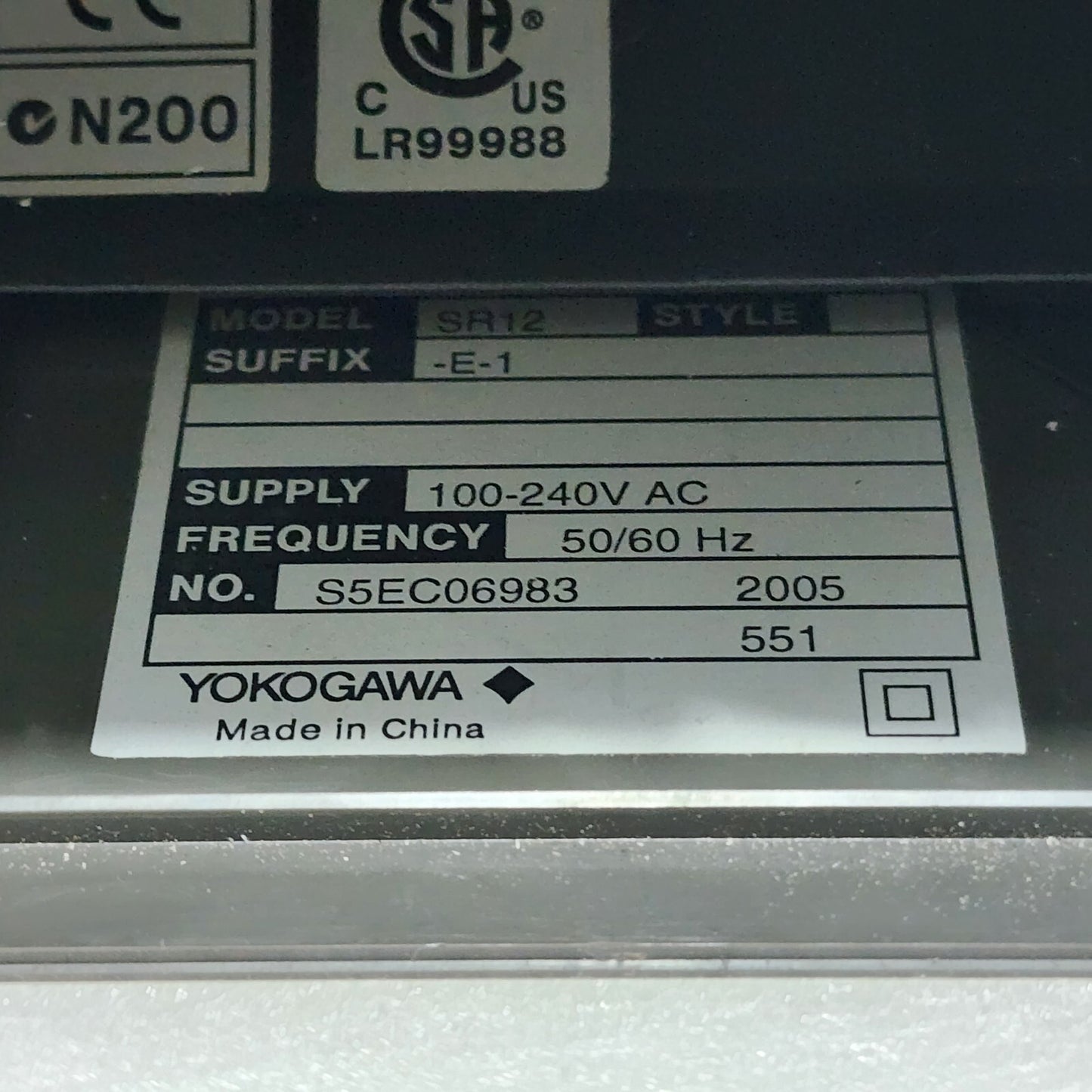 YOKOGAWA SR12 CHART RECORDER 100-240VAC S5EC06983-2005