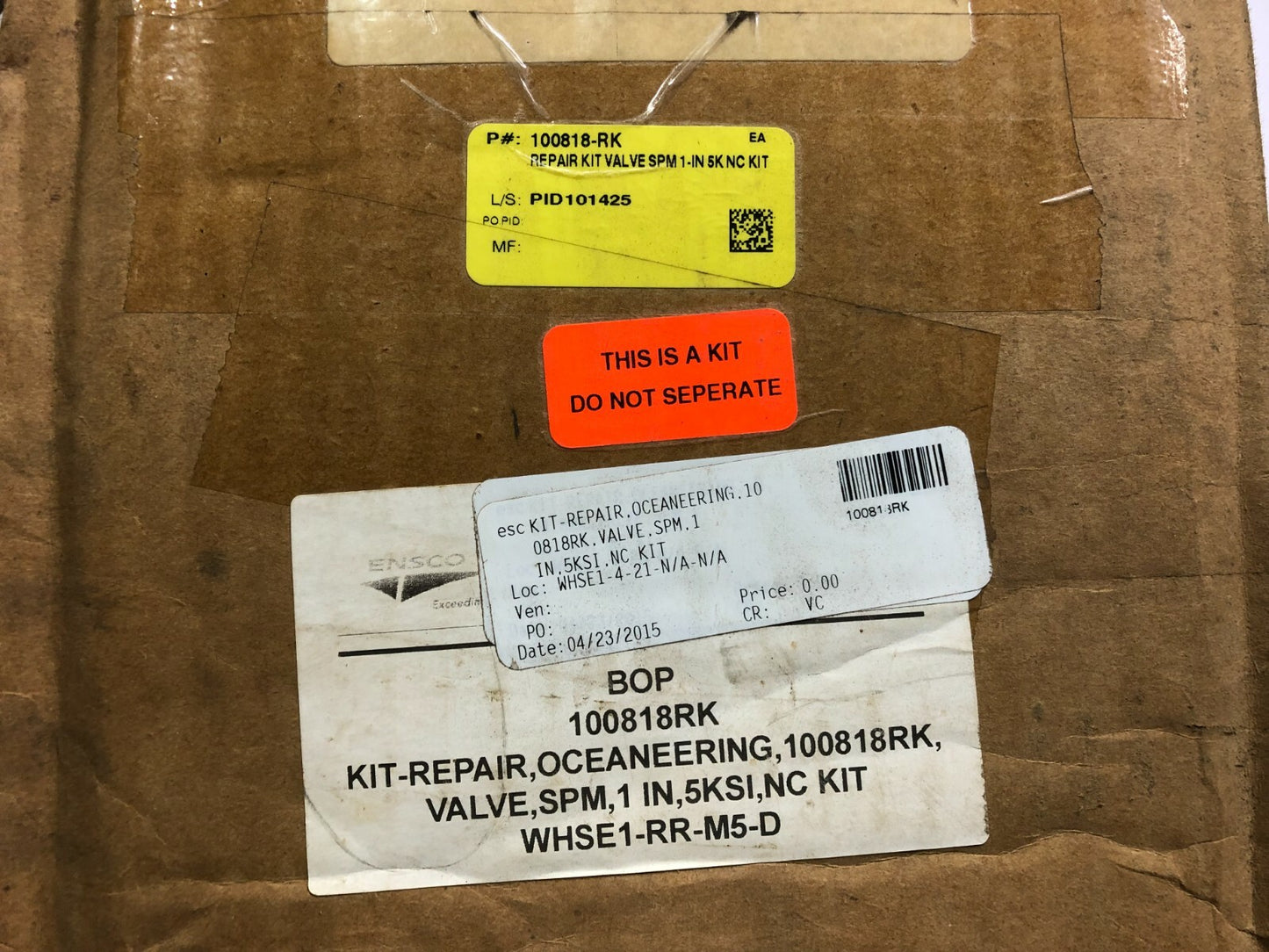 OCEANERING 100818-RK REPAIR-KIT VALVE,SPM,1 IN, 5KSI,NC KIT