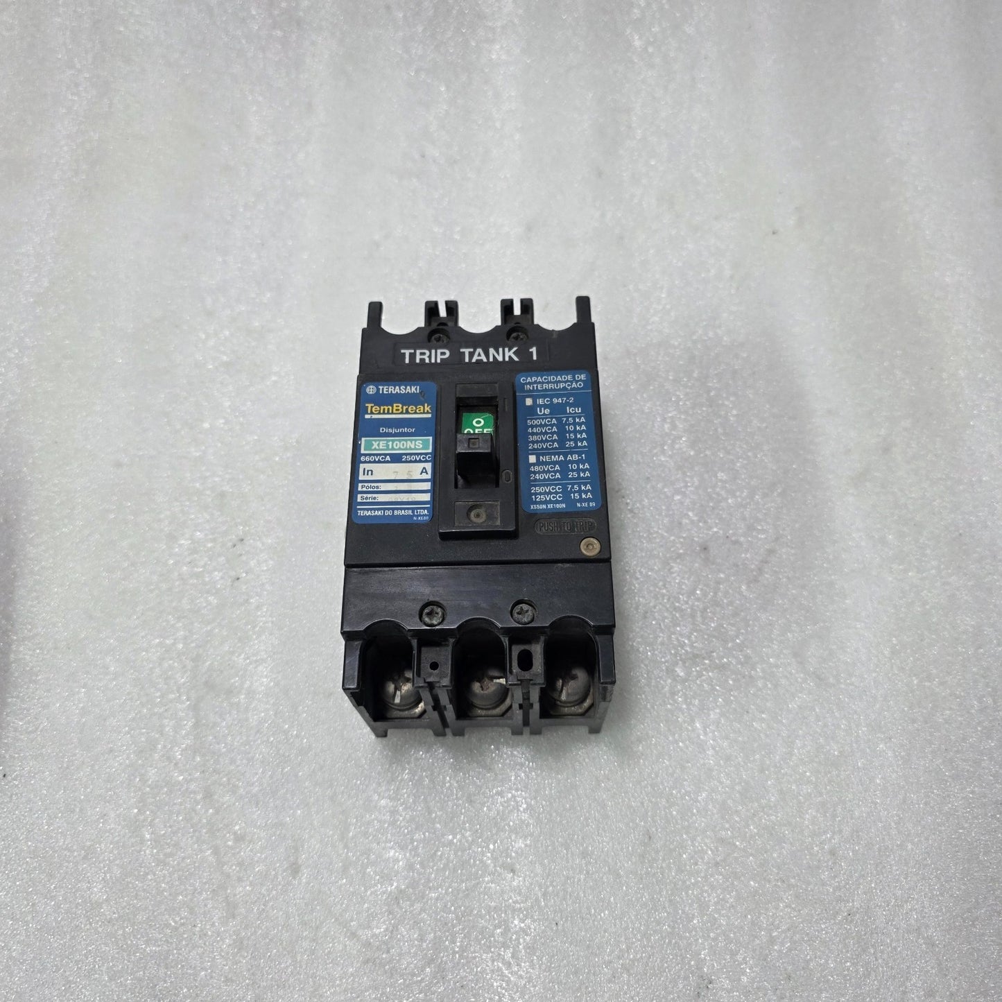 TERASAKI TEMBREAK XE100NS MCCB 75A 3 POLE | 660VAC INDUSTRIAL CIRCUIT BREAKER