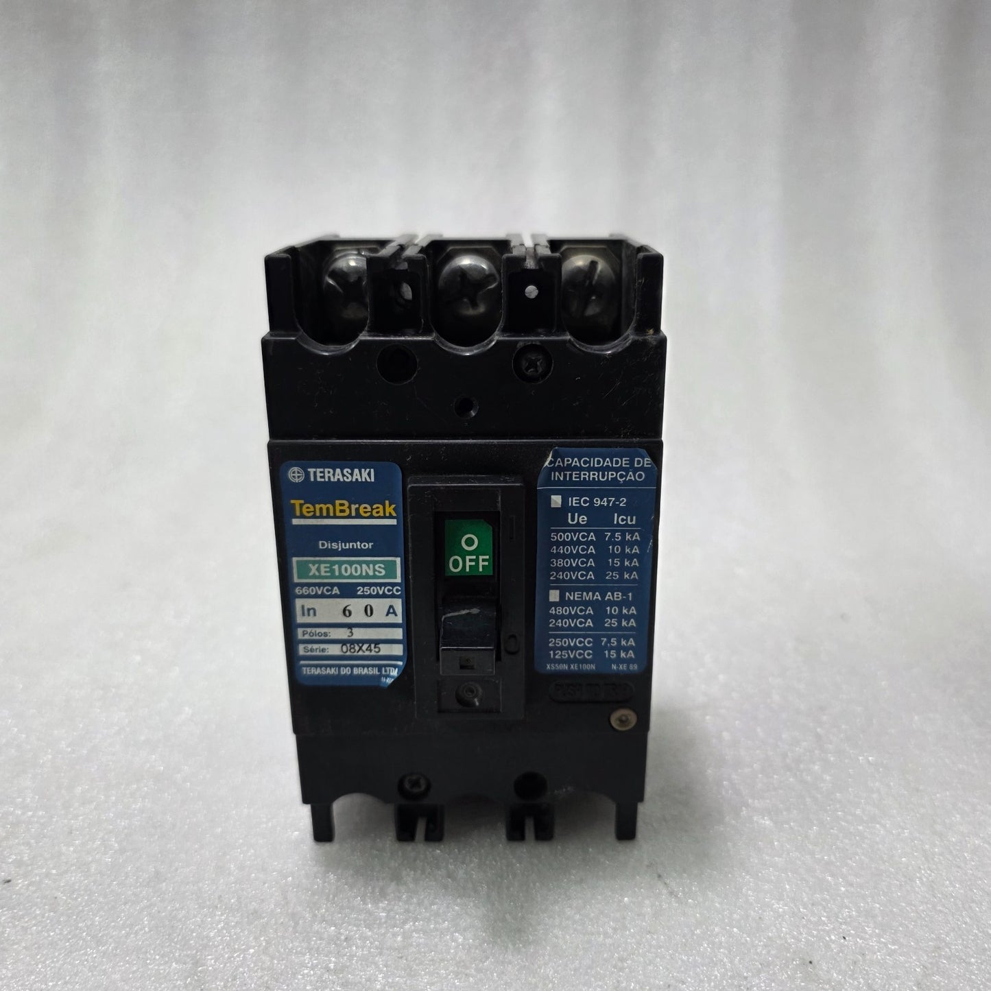 TERASAKI TEMBREAK XE100NS MCCB 60A 3 POLE | 660VAC INDUSTRIAL CIRCUIT BREAKER