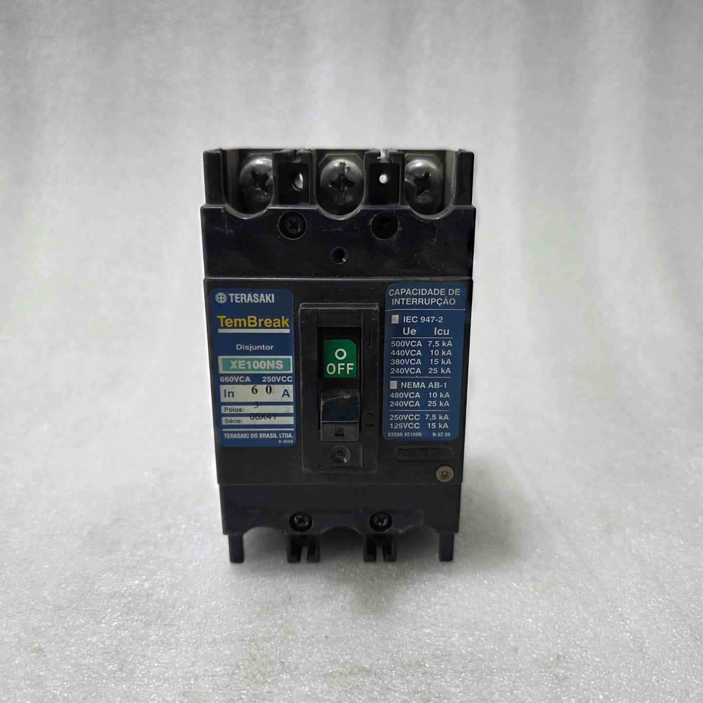 TERASAKI TEMBREAK XE100NS MCCB 60A 3 POLE | 660VAC INDUSTRIAL CIRCUIT BREAKER