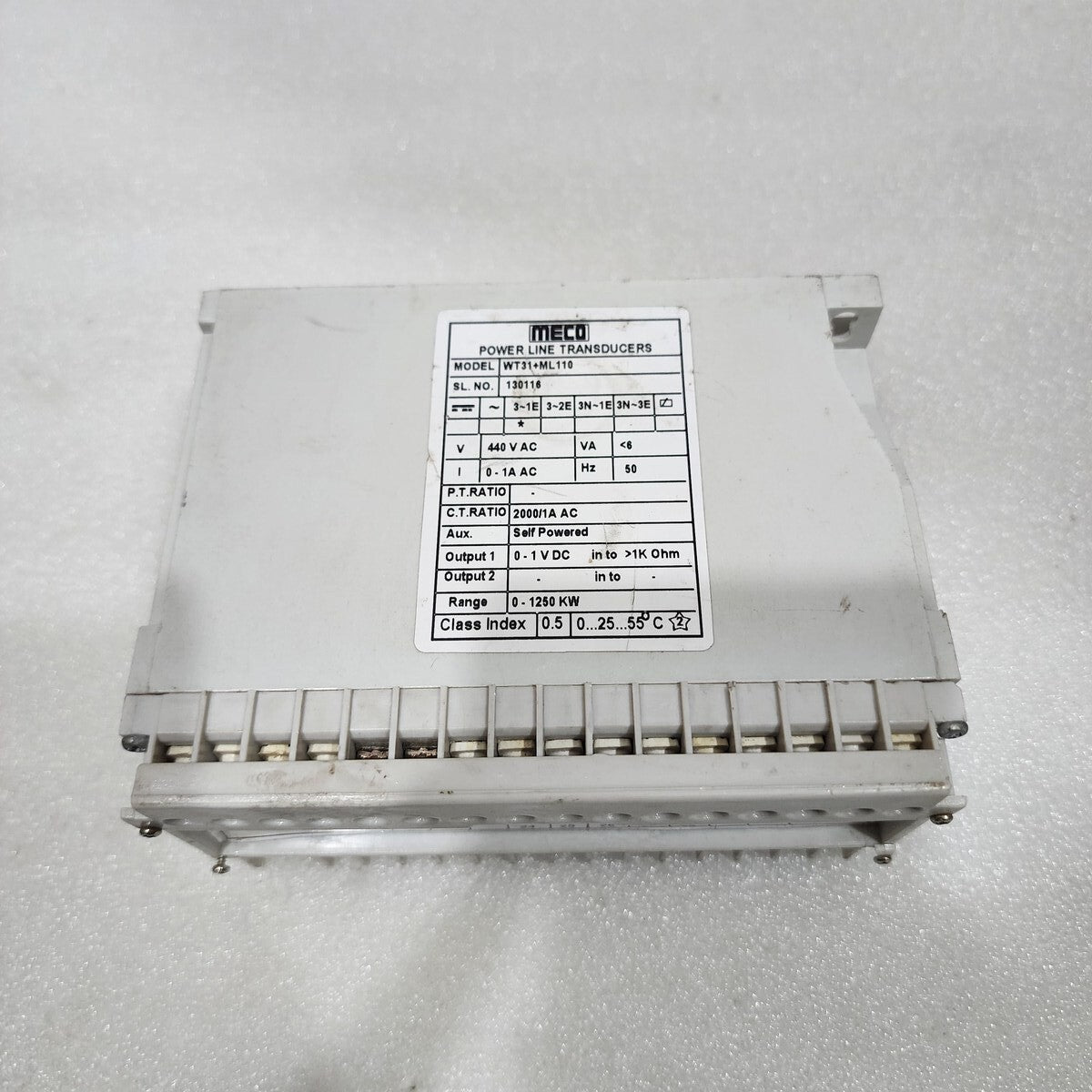 MECO WT31+ML110 POWER LINE TRANSDUCERS 440VAC CT 2000 RANGE 1250KW