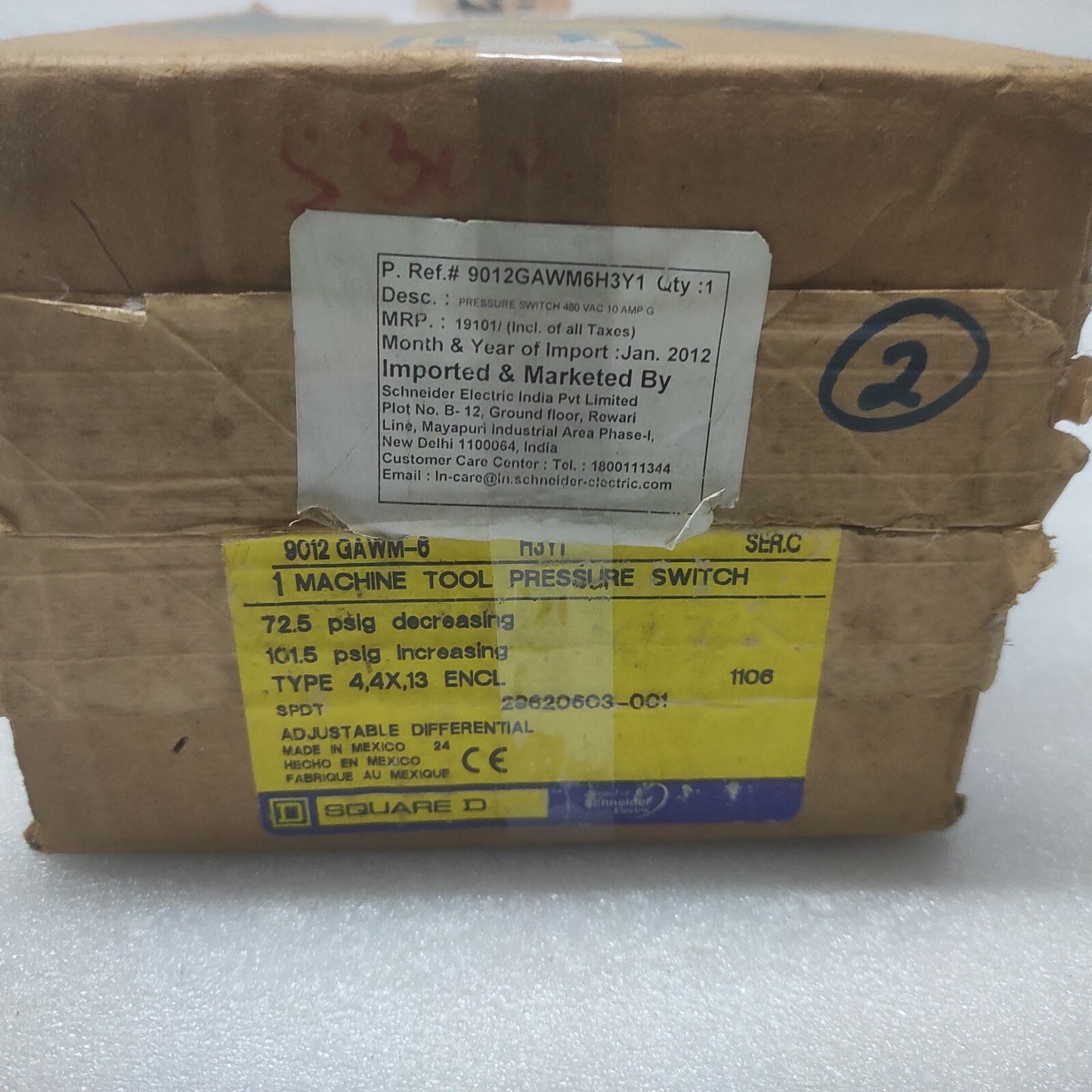 SQUARE-D 9012 GAWM-6 H3Y1 PRESSURE SWITCH 9012GAWM6H3Y1