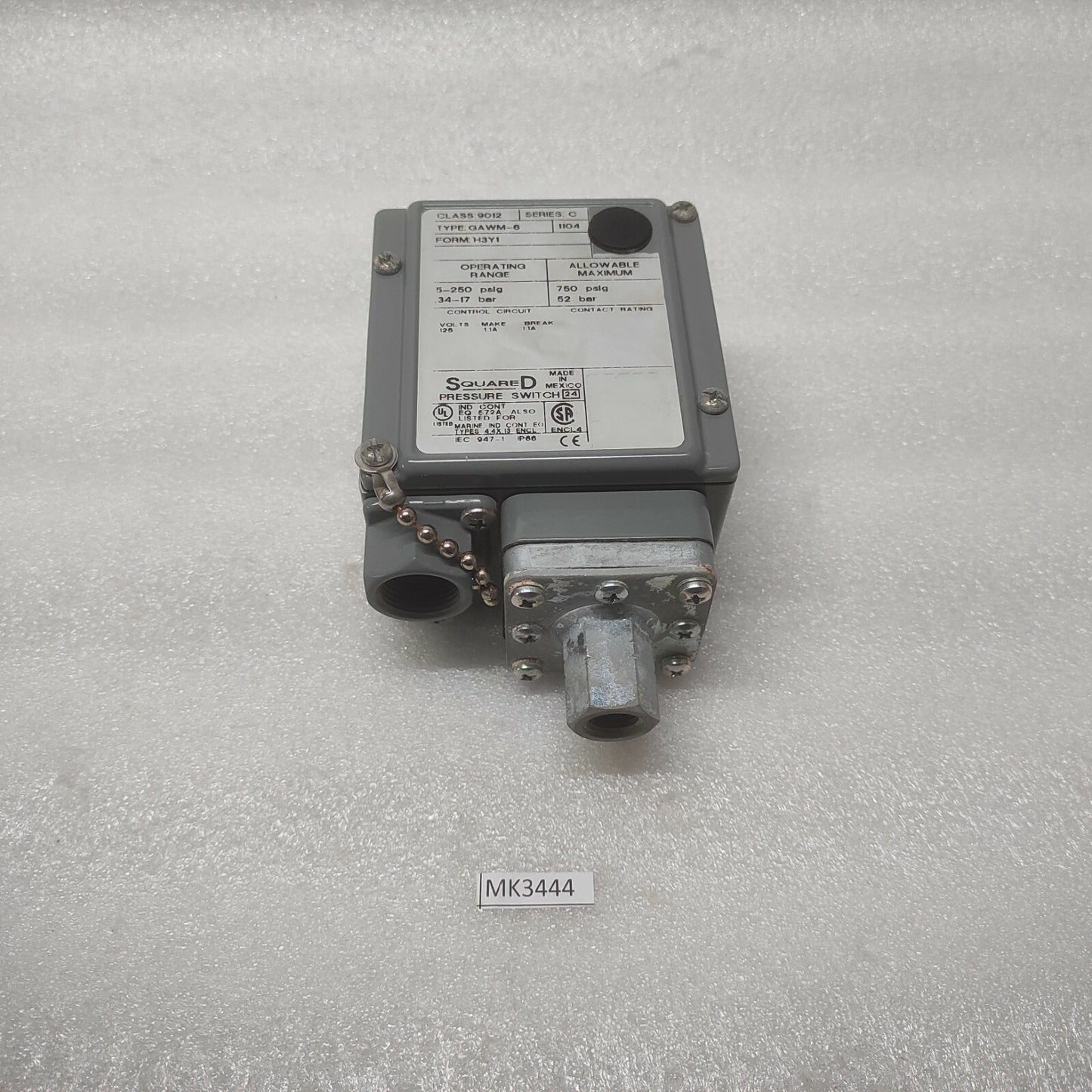 SQUARE-D 9012 GAWM-6 H3Y1 PRESSURE SWITCH 9012GAWM6H3Y1