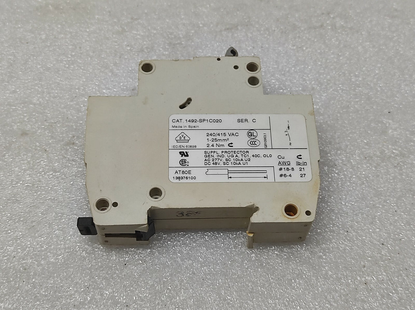 ALLEN BRADLEY CAT 1492-SP1C020 CIRCUIT BREAKER