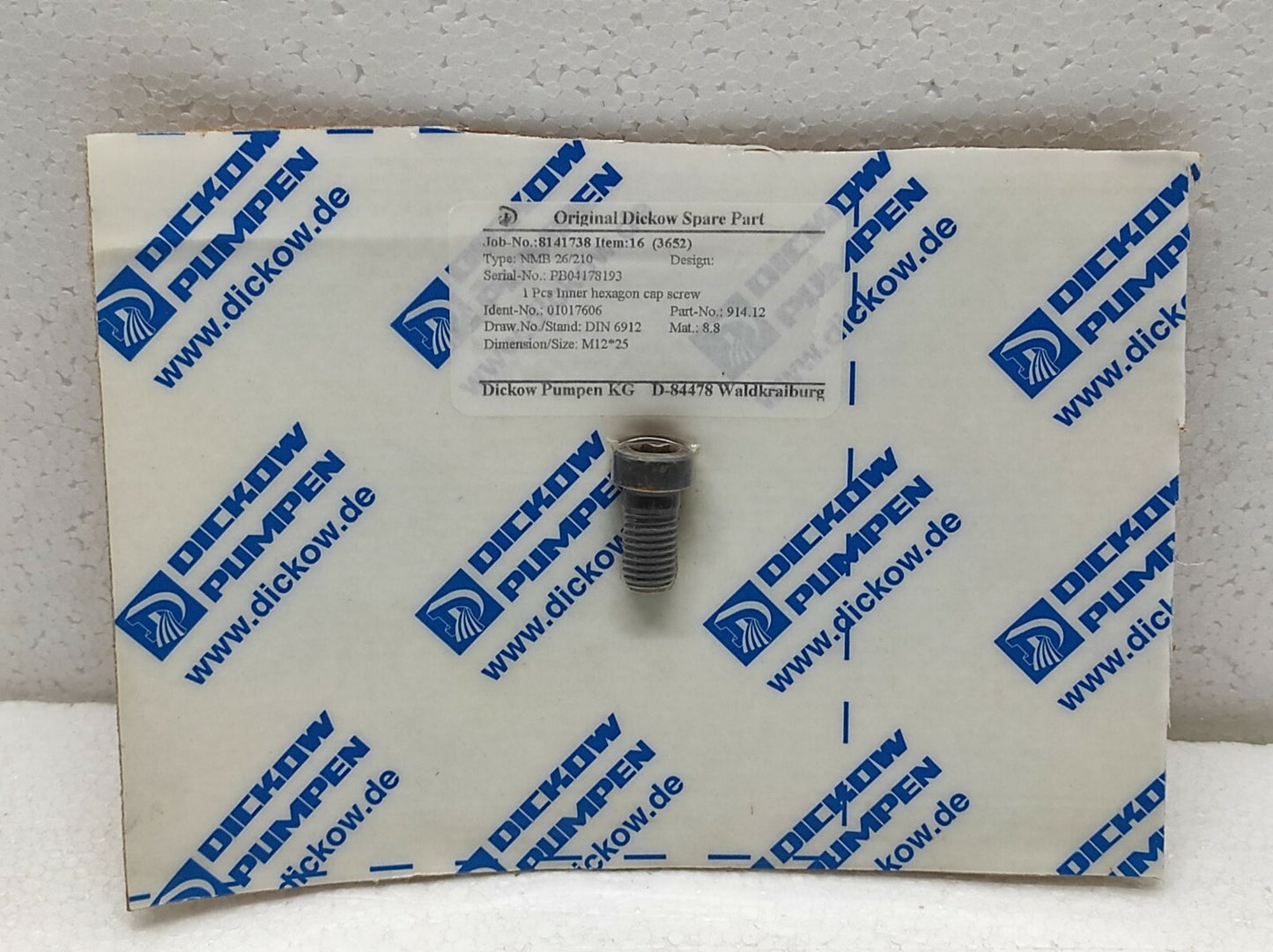 Dickow Pumpen NMB 26/210 Inner Hexagon Cap Screw 01017606 914.12