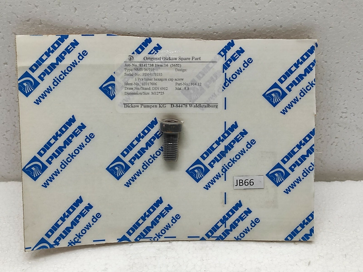 Dickow Pumpen NMB 26/210 Inner Hexagon Cap Screw 01017606 914.12