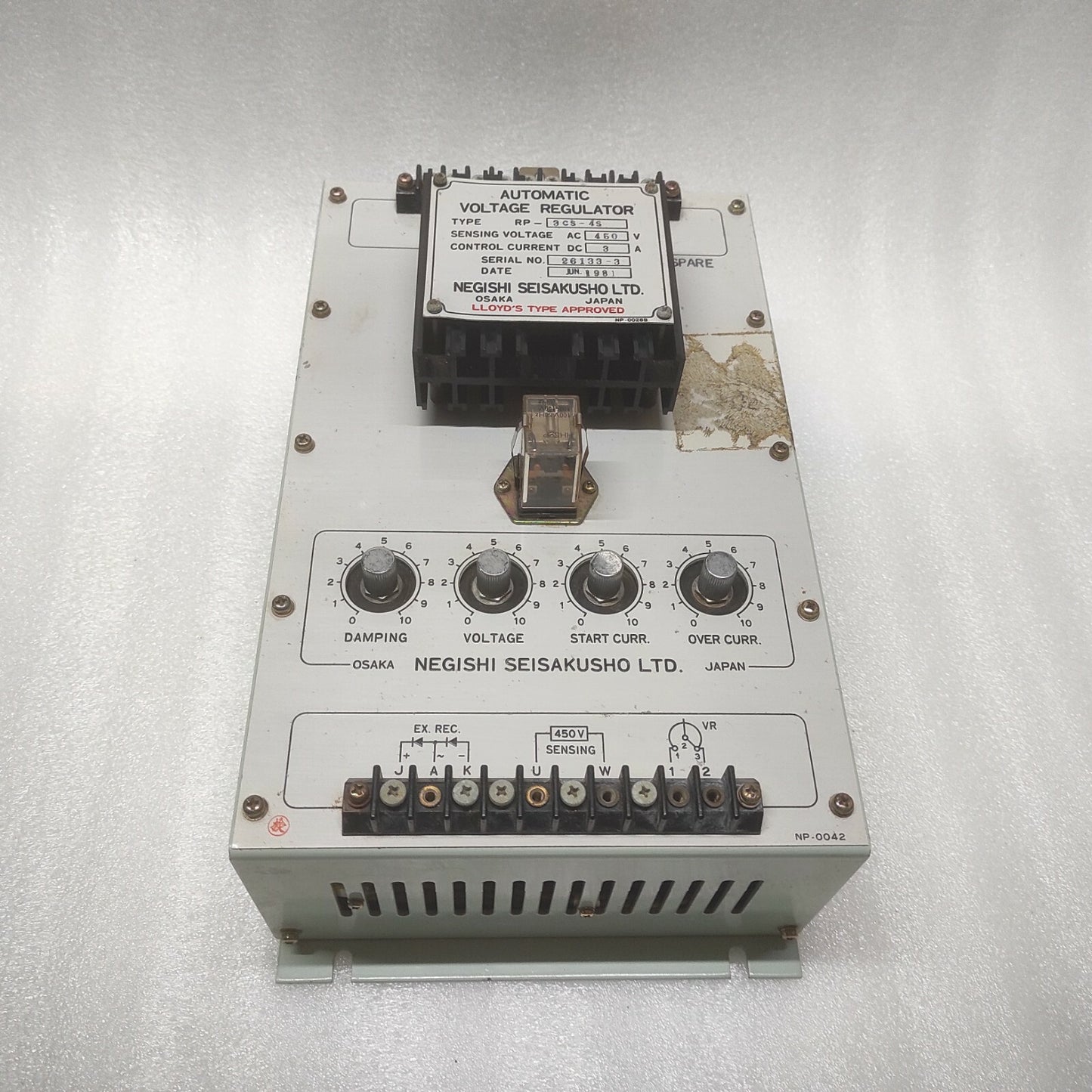 NEGISHI SEISAKUSHO RP-3CS-4S AUTOMATIC VOLTAGE REGULATOR 450VAC
