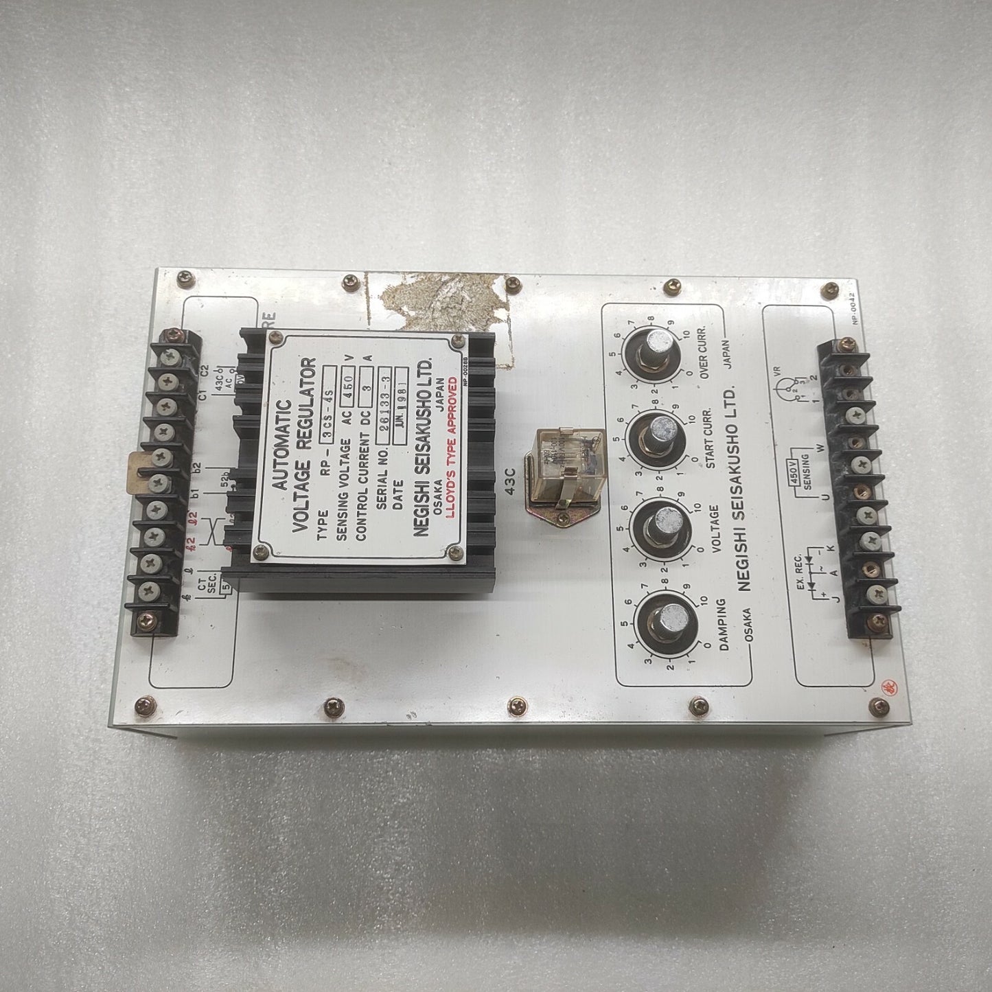 NEGISHI SEISAKUSHO RP-3CS-4S AUTOMATIC VOLTAGE REGULATOR 450VAC