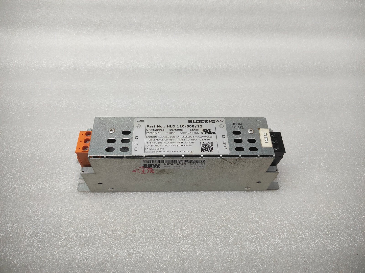 BLOCK HLD 110-500/12 POWER LINE FILTER 520VAC 12A
