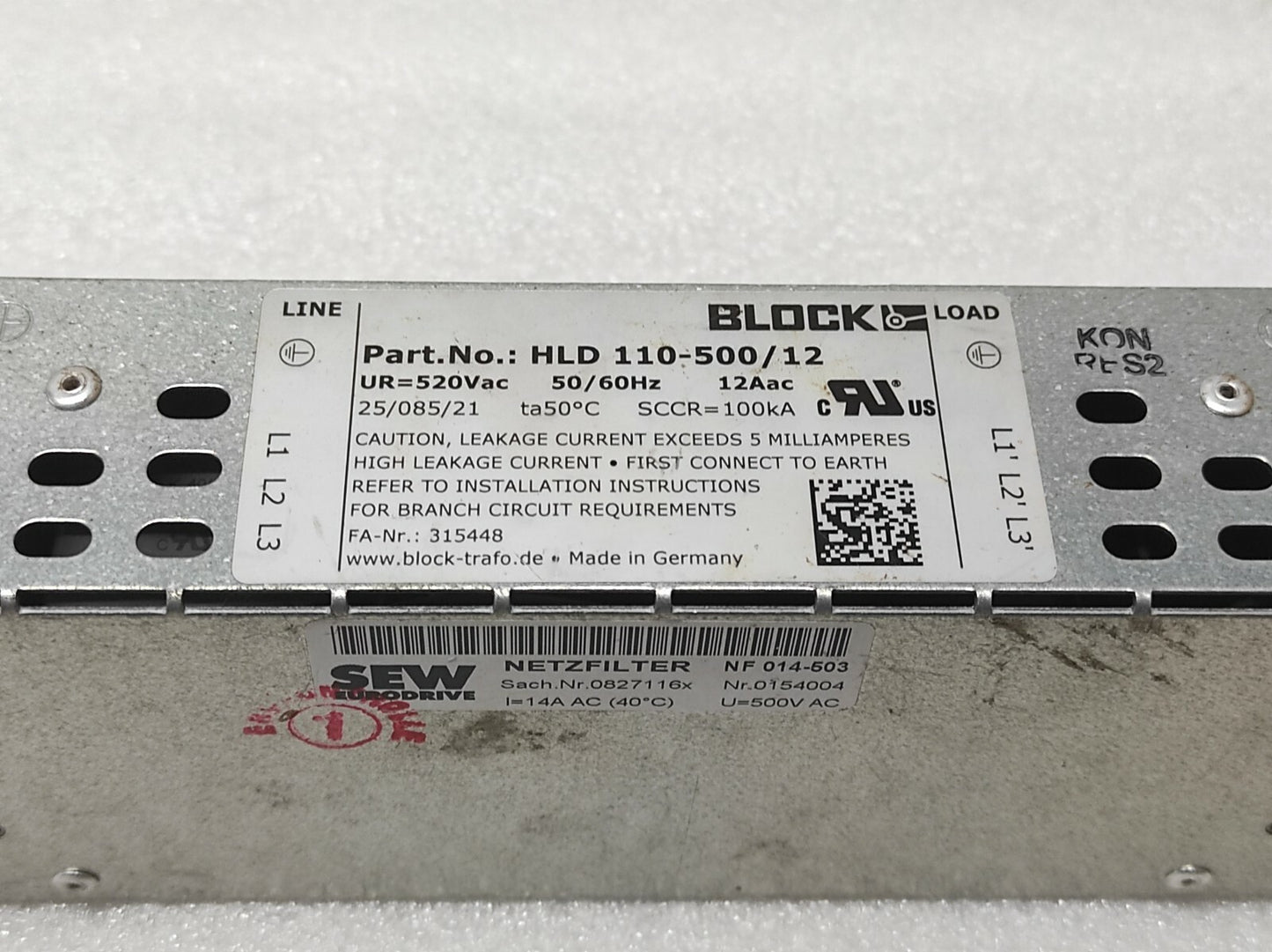 BLOCK HLD 110-500/12 POWER LINE FILTER 520VAC 12A