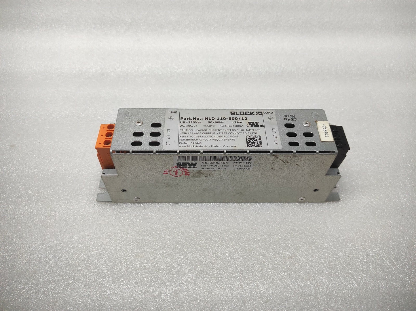 BLOCK HLD 110-500/12 POWER LINE FILTER 520VAC 12A