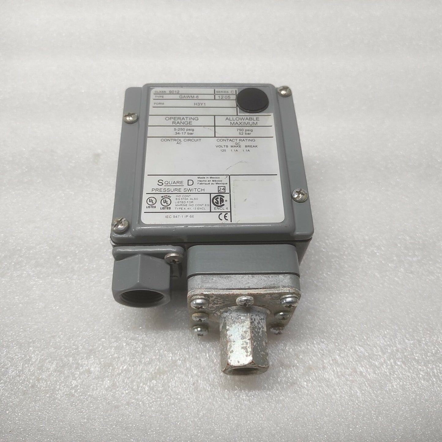 SQUARE-D 9012 GAWM-6 H3Y1 PRESSURE SWITCH