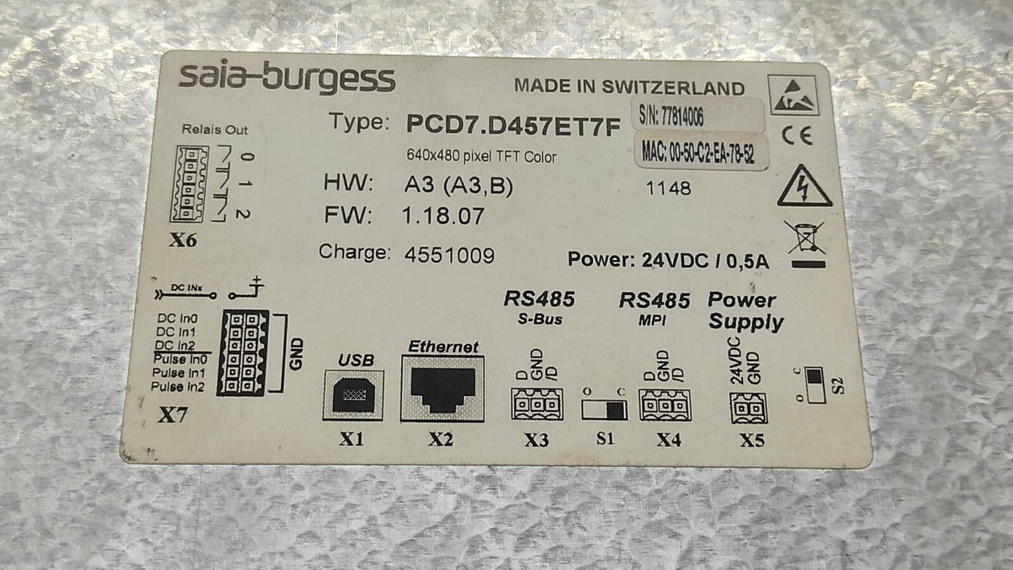 SAIA BURGESS PCD7.D457ET7F E-WEB PANEL 24VDC 0.5A