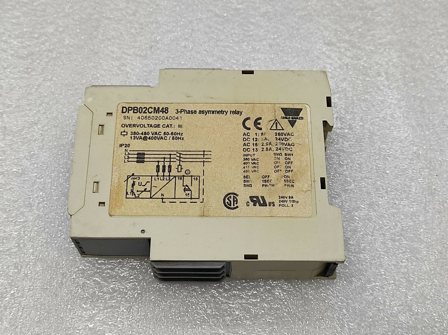 Carlo Gavazzi DPB02CM48 3-Phase Asymmentry Relay 380-450 VAC