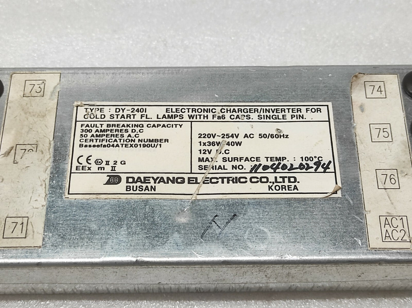 DAEYANG ELECTRIC DY-240I ELECTRONIC CHARGER - INVERTER FOR COLD START FL.LAMPS 2