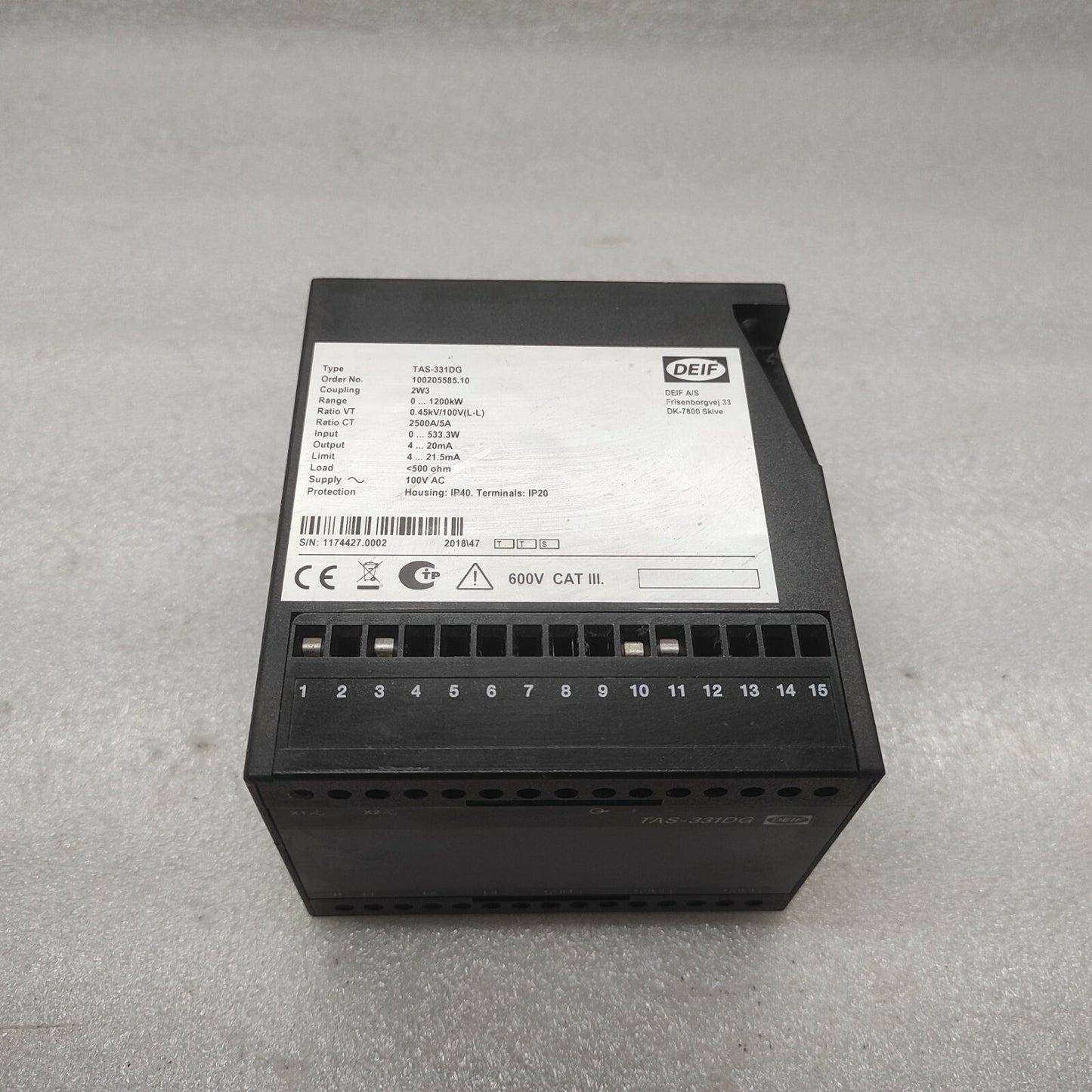DEIF TAS-331DG POWER TRANSDUCER 100205585.10 100VAC