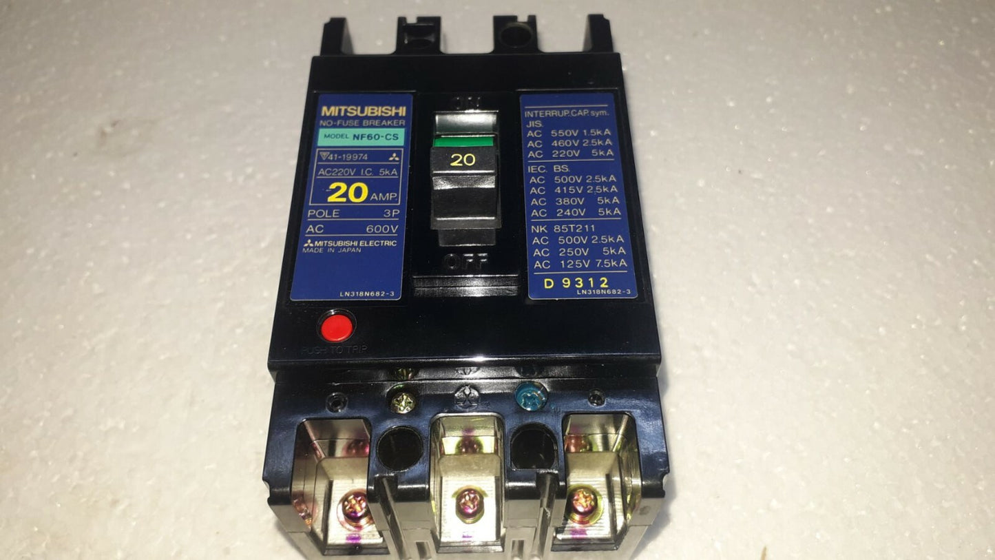 Mitsubishi NF60-CS No-Fuse Breaker 20A 3P 600V NF60CS