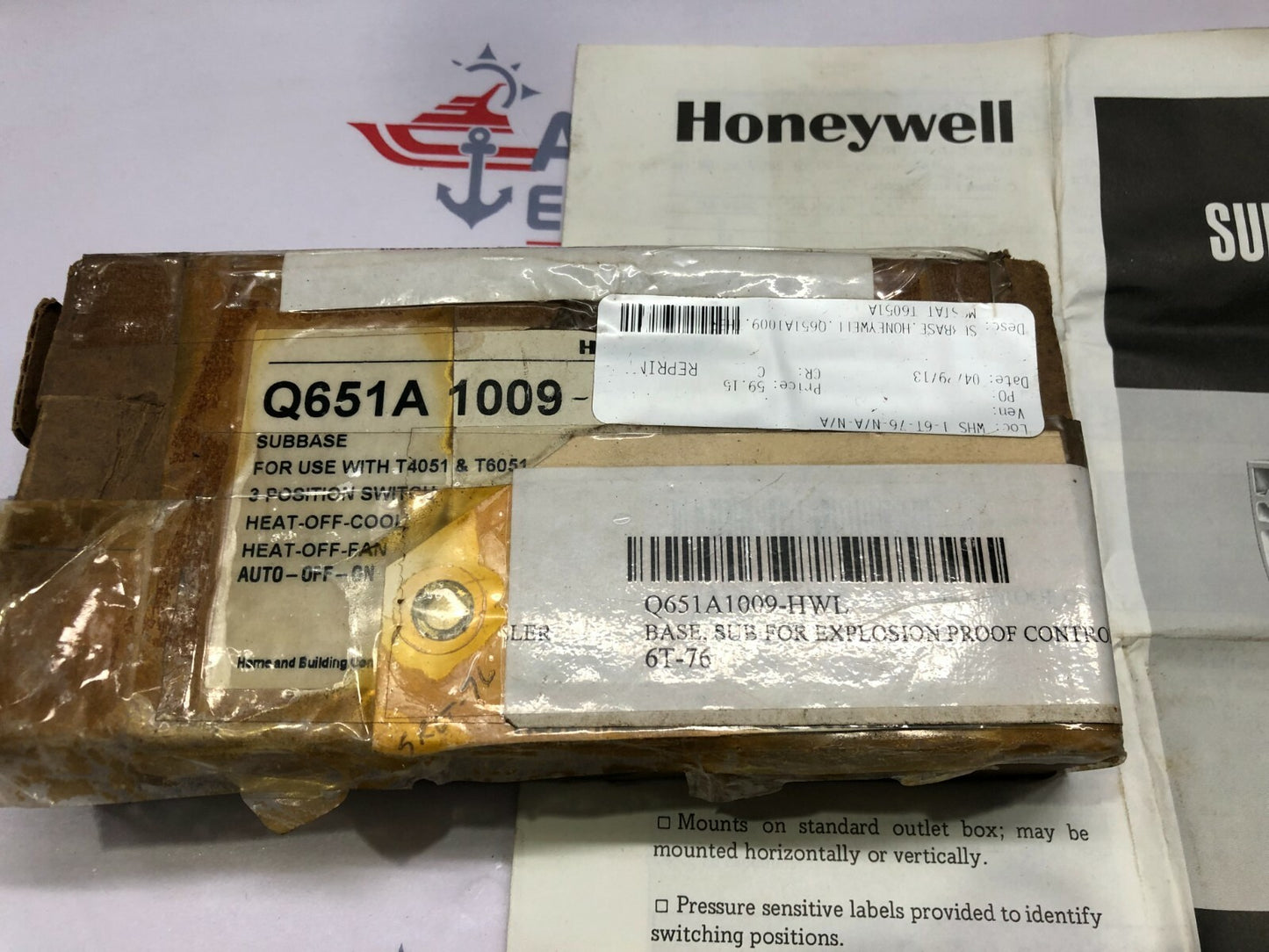 HONEYWELL Q651A-1009-1H MULTI SWITCHING SUBBASE