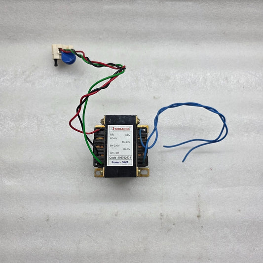 MIRACLE 106702631 58VA POWER TRANSFORMER PRI: RD-0V, BK-230V, GN-SH SEC: BL-23V,