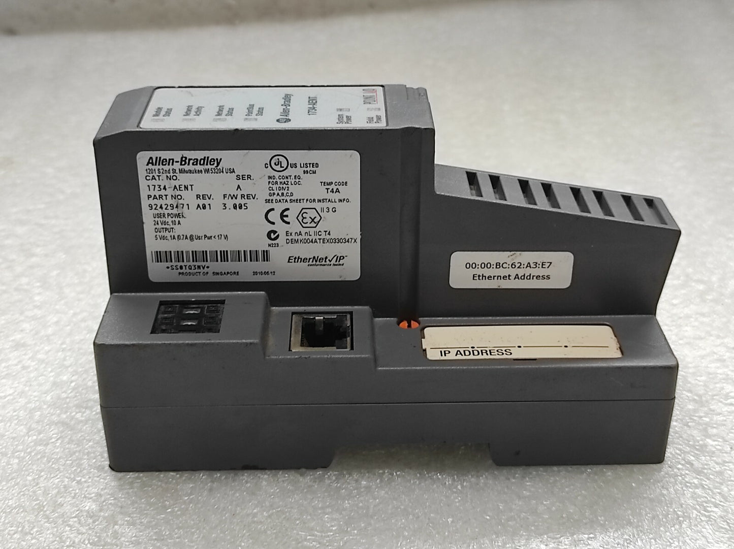 ALLEN BRADLEY CAT 1734-AENT I/O ADAPTER 92429471