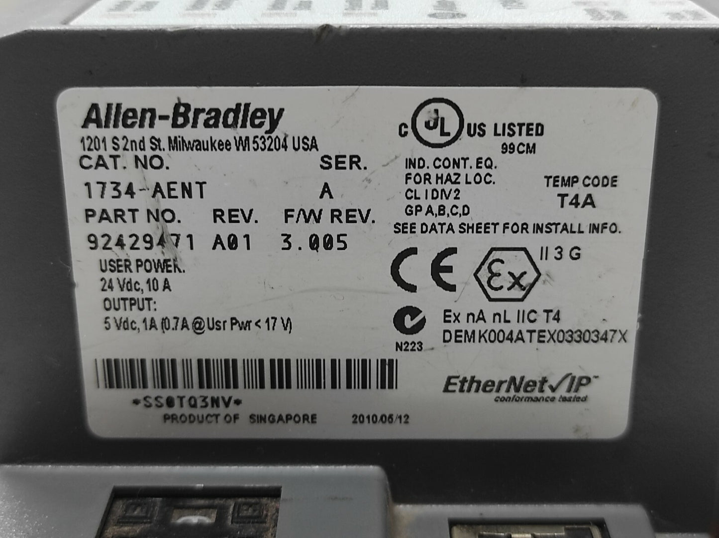 ALLEN BRADLEY CAT 1734-AENT I/O ADAPTER 92429471