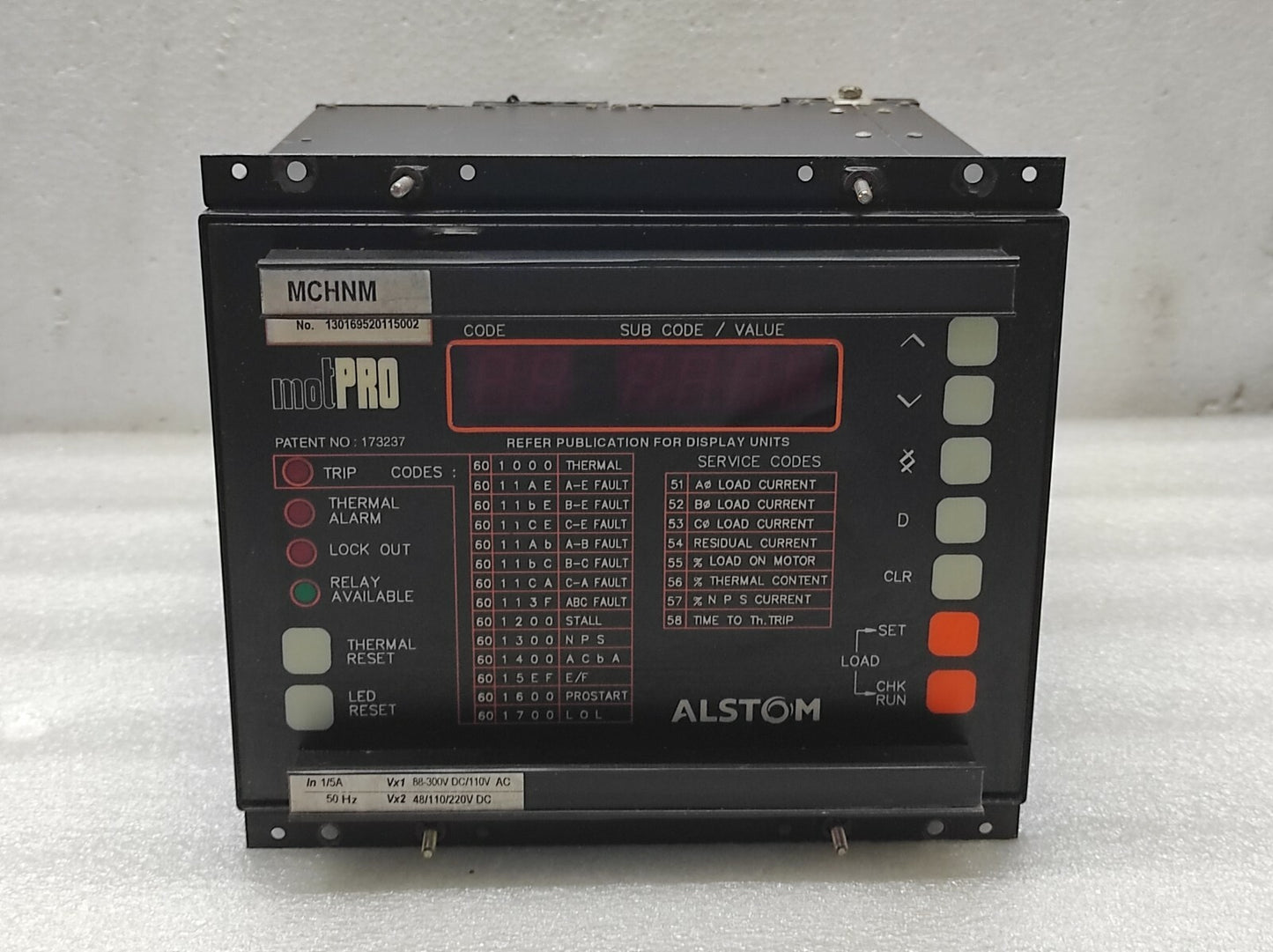 ALSTOM MOTPRO MCHNM PROTECTION RELAY MCHNM01H1AB0500A 130169520115002
